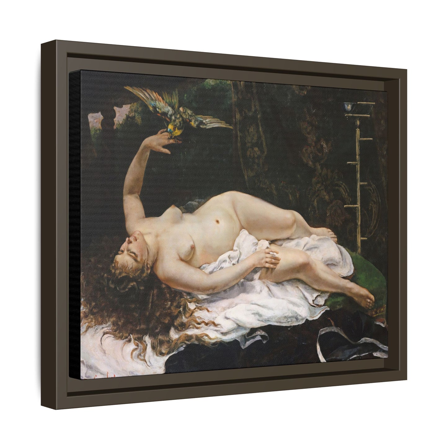 Courbet, Gustave - Woman with a Parrot (1866) - Matte Canvas, Framed