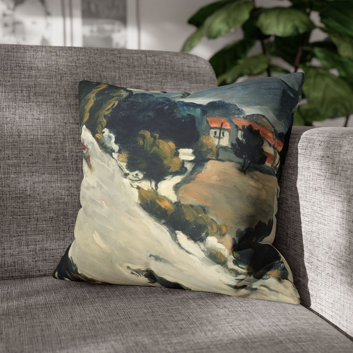 Cézanne, Paul - L’Estaque, Melting Snow (1870) - Suede Square Pillowcase