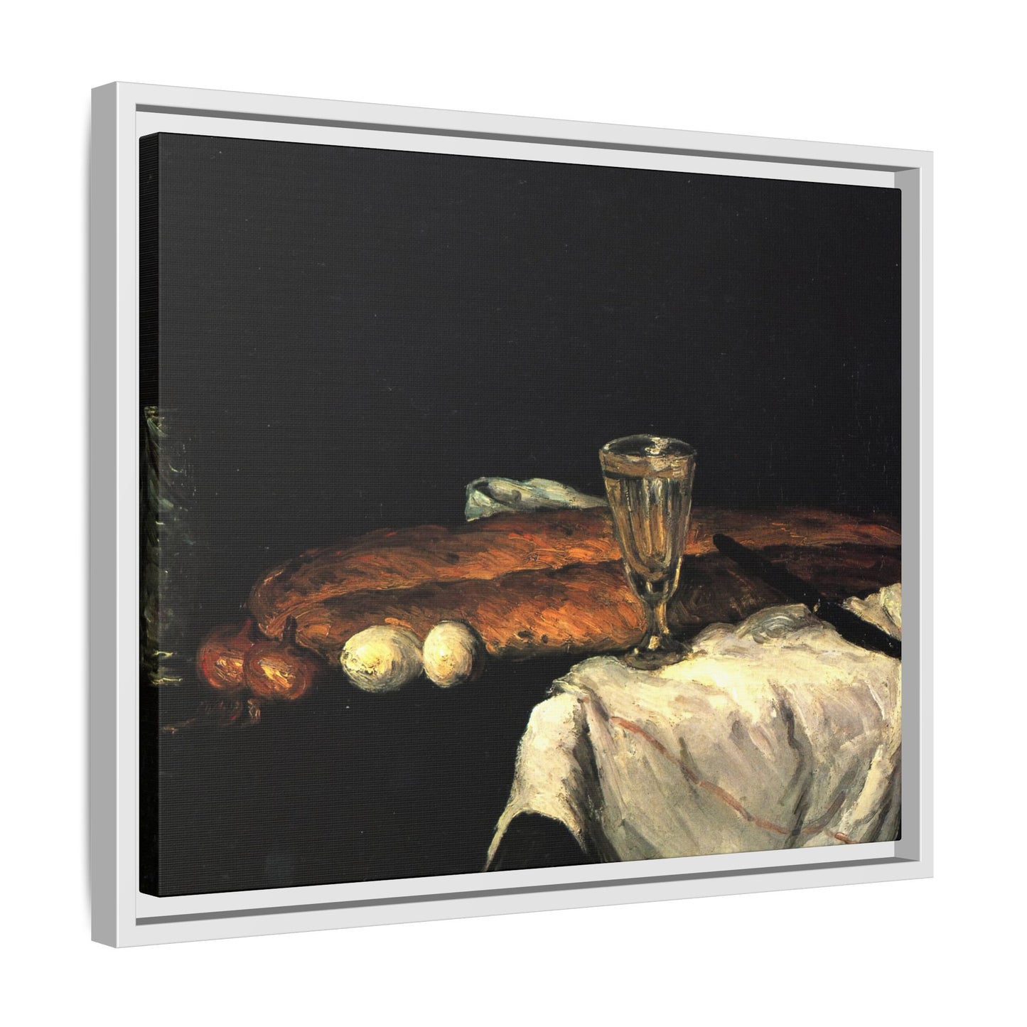 Cézanne, Paul - Still Life with Bread and Eggs (1865) - Matte Canvas, Framed