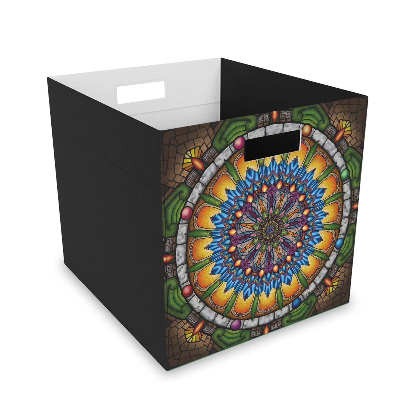 Emerald Arrows Mandala - Felt Storage Box