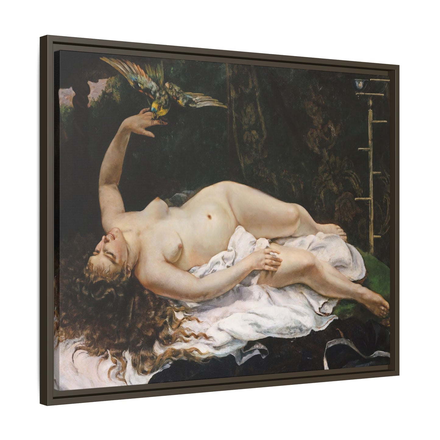 Courbet, Gustave - Woman with a Parrot (1866) - Matte Canvas, Framed