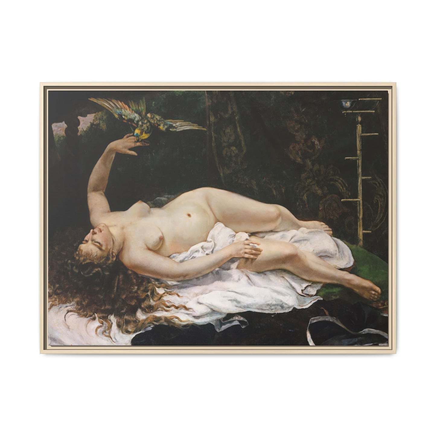 Courbet, Gustave - Woman with a Parrot (1866) - Matte Canvas, Framed