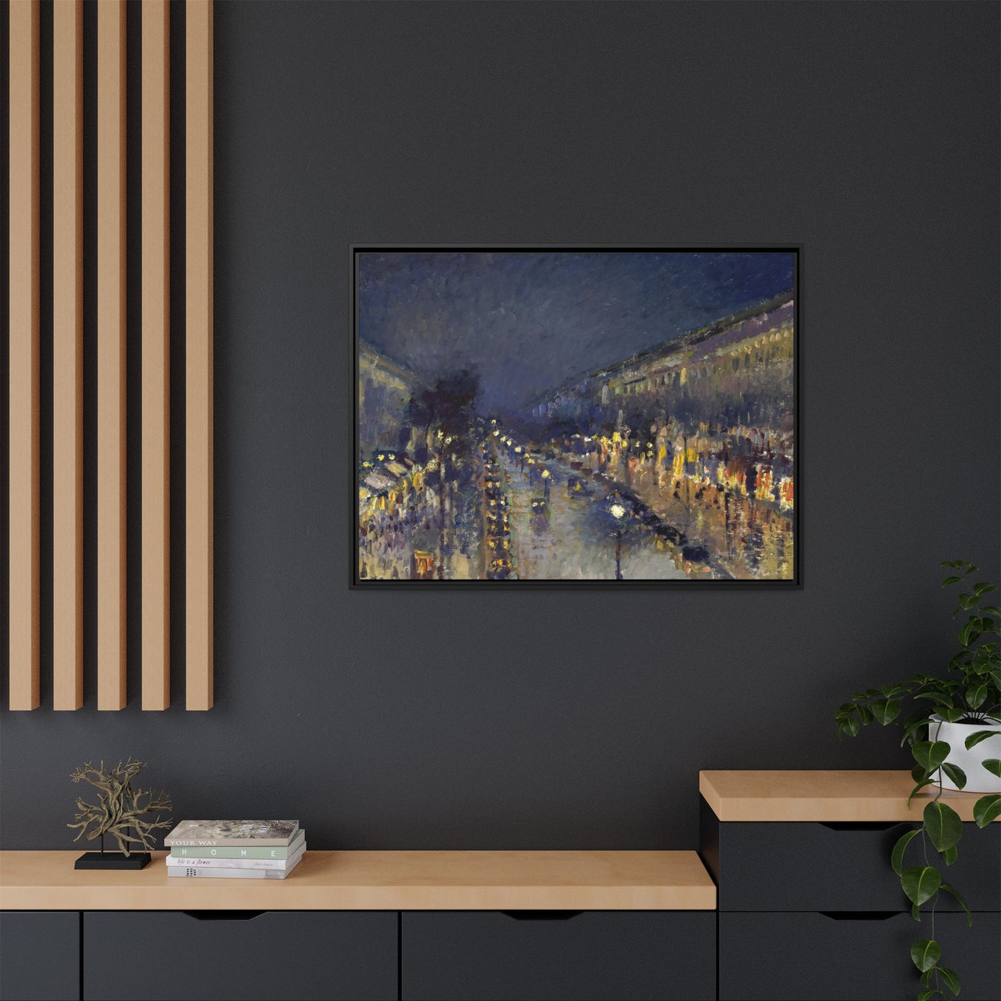Pissarro, Camille - The Boulevard Montmartre At Night (1897) - Matte Canvas, Framed