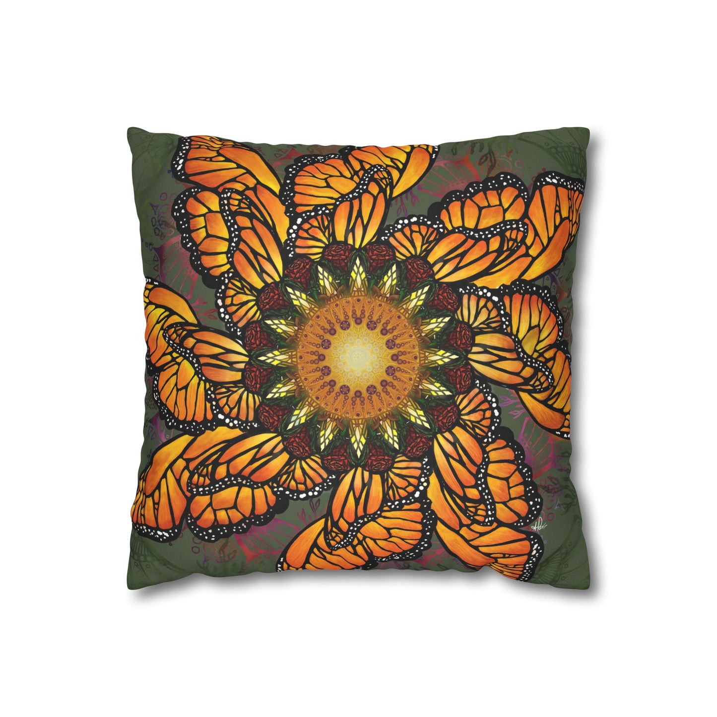 Monarch Butterfly Mandala - Faux Suede Square Pillowcase