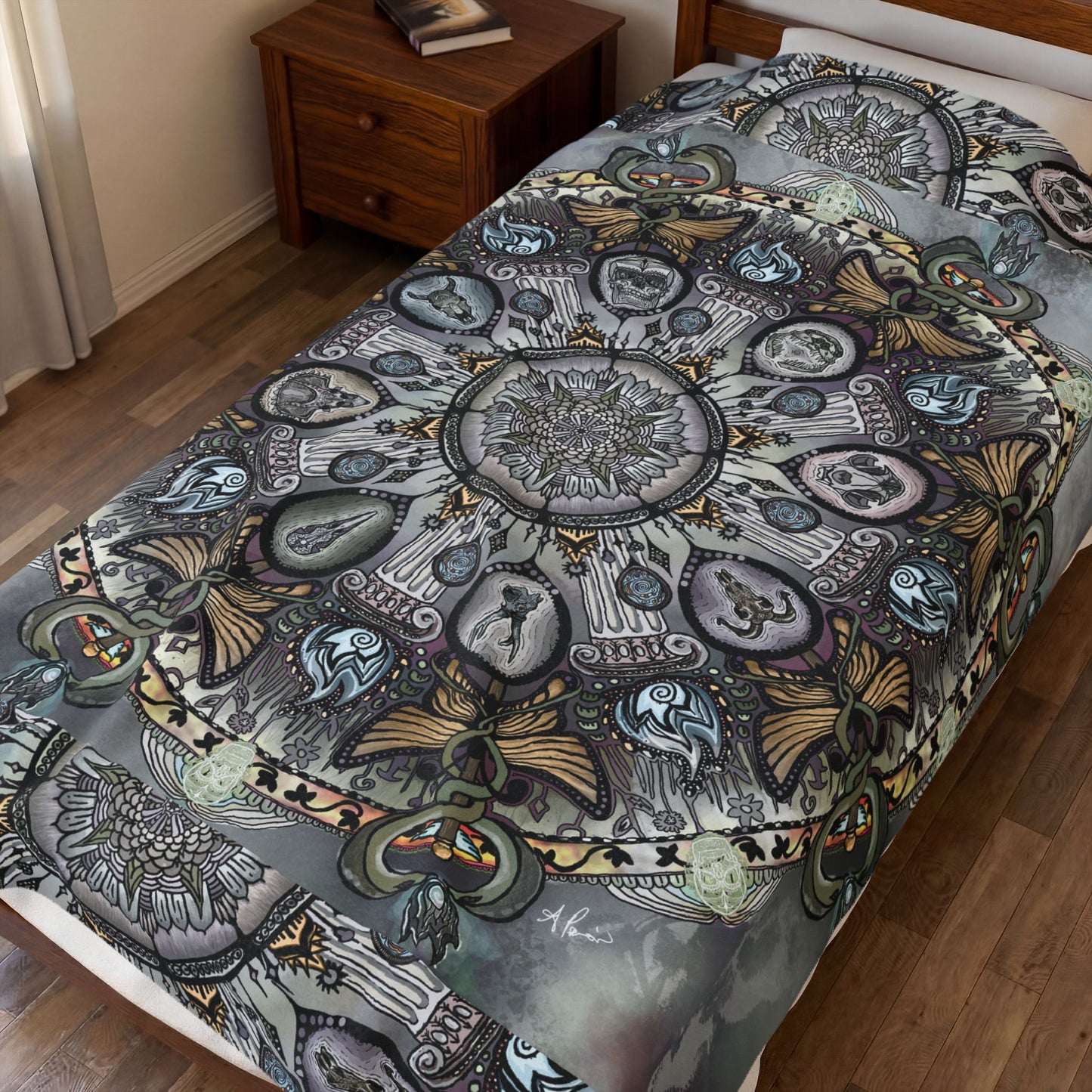Pacio, Adam - Memento Mori Mandala - Velveteen Plush Blanket