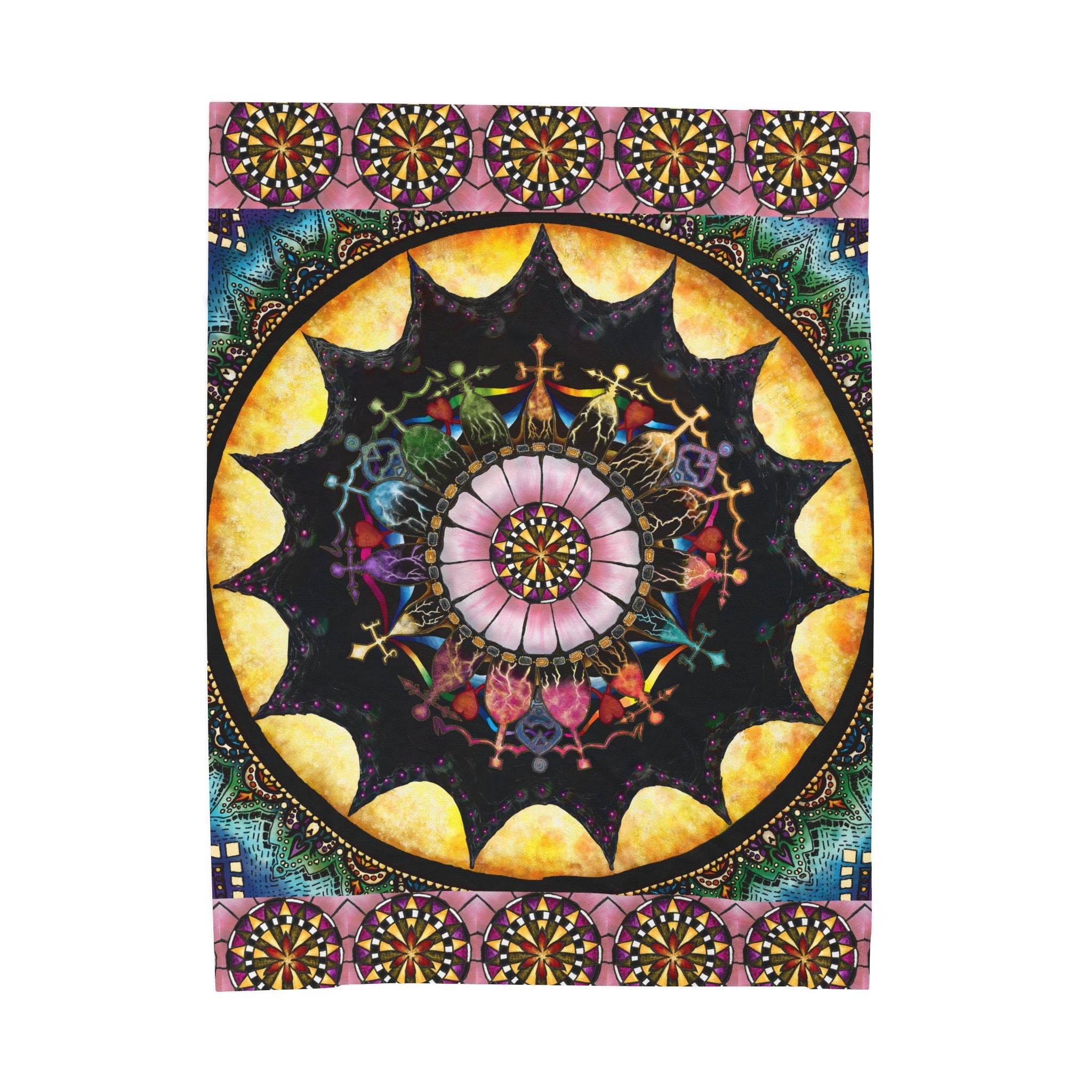 Obsidian Grandmothers Mandala - Velveteen Plush Blanket