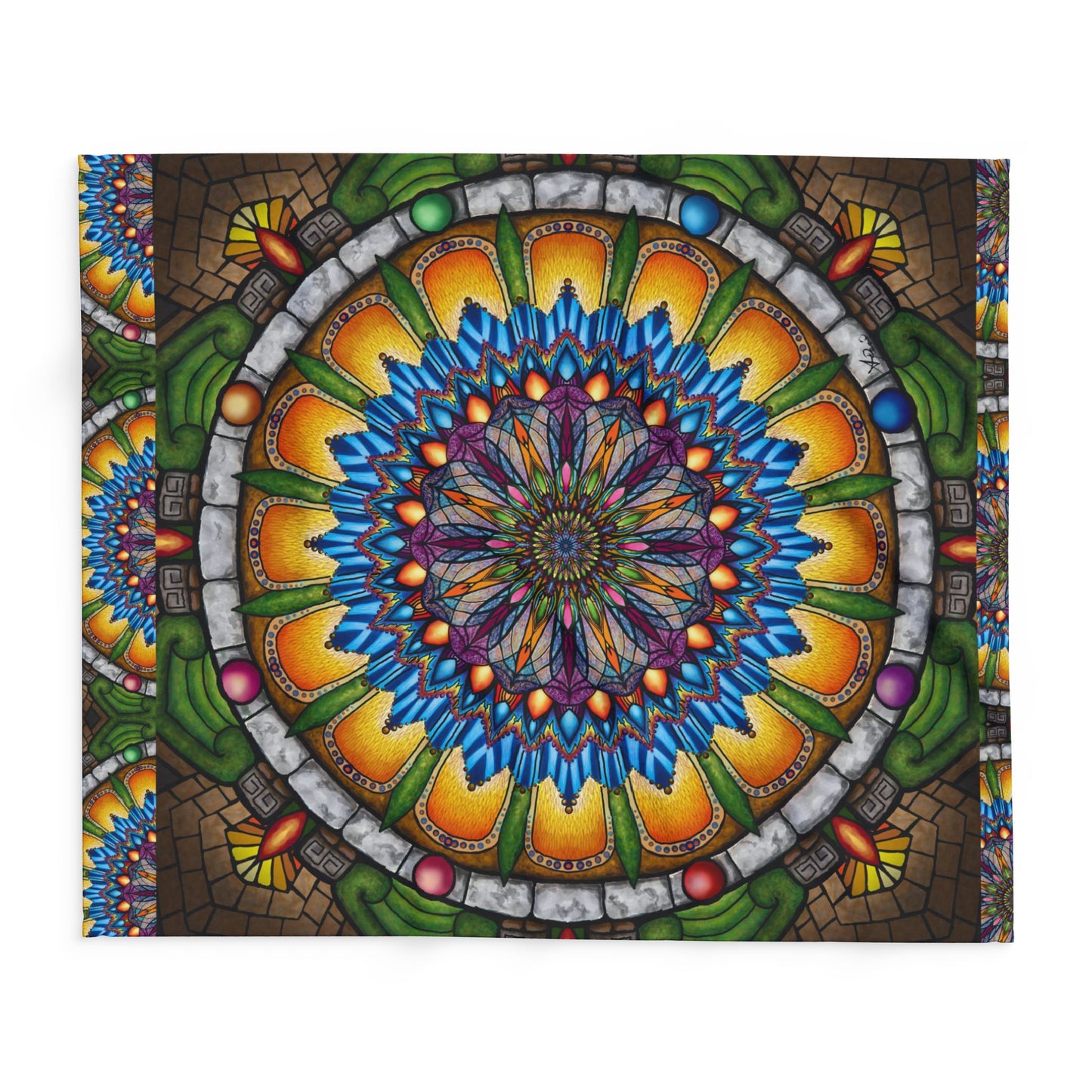 Pacio, Adam - Emerald Arrows Mandala - Arctic Fleece Blanket