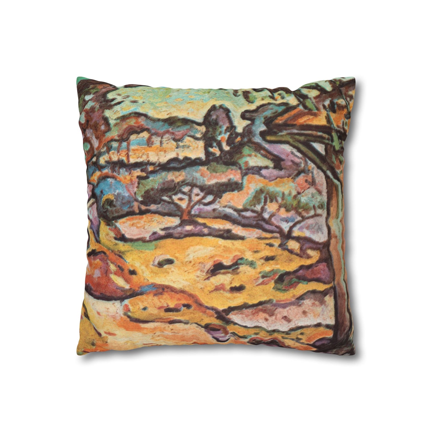 Braque, Georges - Olive Tree near L'Estaque (1906) - Suede Square Pillowcase