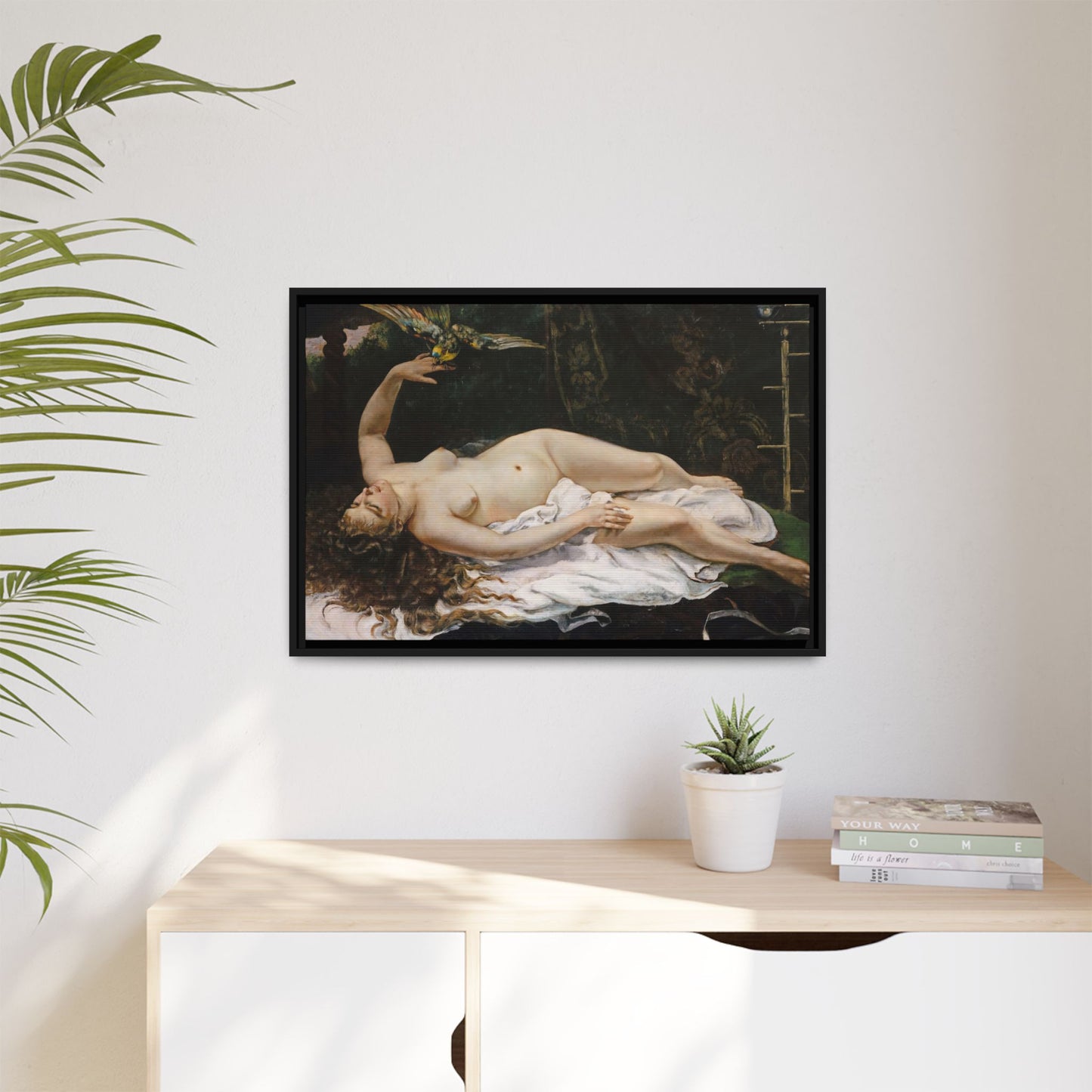 Courbet, Gustave - Woman with a Parrot (1866) - Matte Canvas, Framed