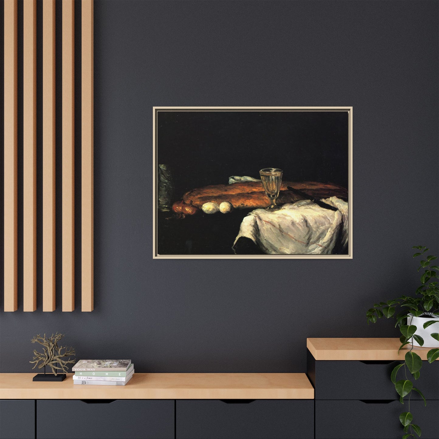 Cézanne, Paul - Still Life with Bread and Eggs (1865) - Matte Canvas, Framed