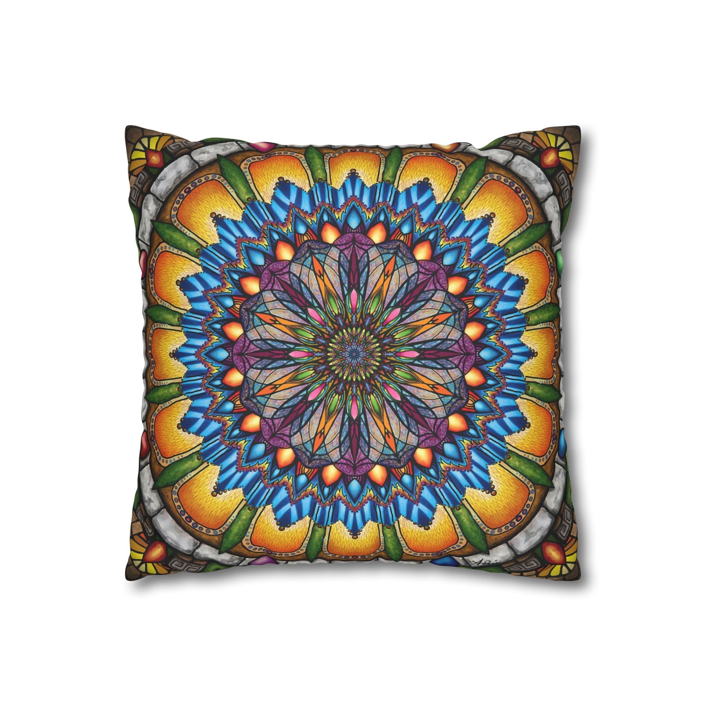 Pacio, Adam - Emerald Arrows Mandala - Suede Square Pillowcase