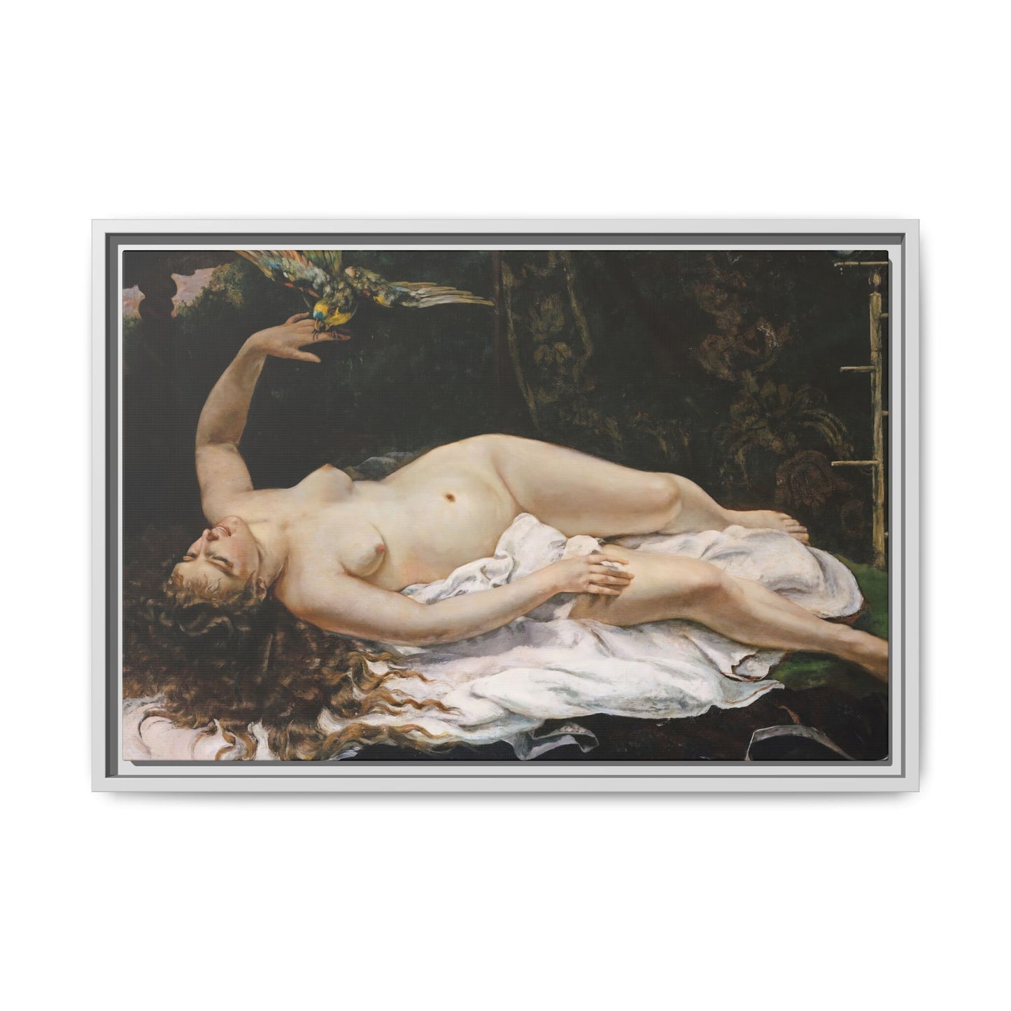 Courbet, Gustave - Woman with a Parrot (1866) - Matte Canvas, Framed