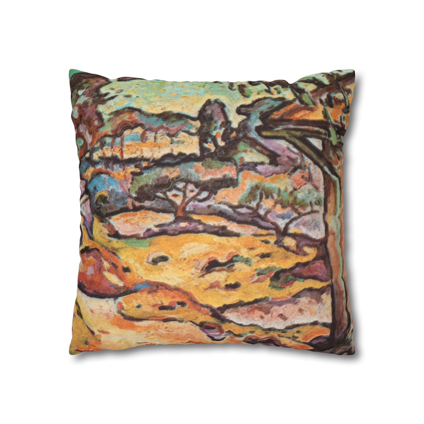 Braque, Georges - Olive Tree near L'Estaque (1906) - Suede Square Pillowcase