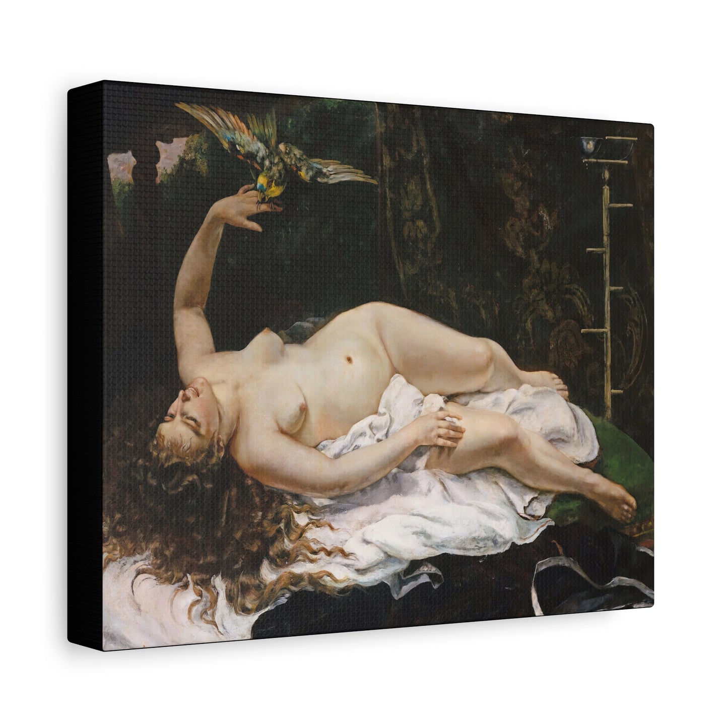 Courbet, Gustave - Woman with a Parrot (1866) - Canvas Block, unframed