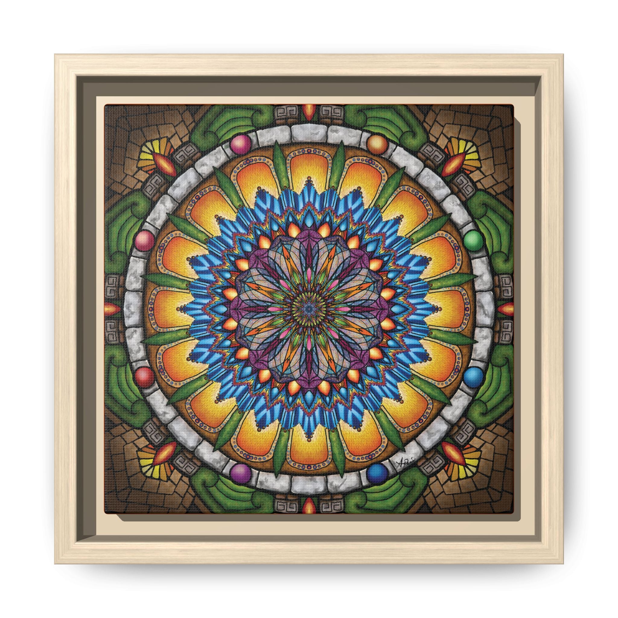 Emerald Arrows Mandala - Framed Canvas
