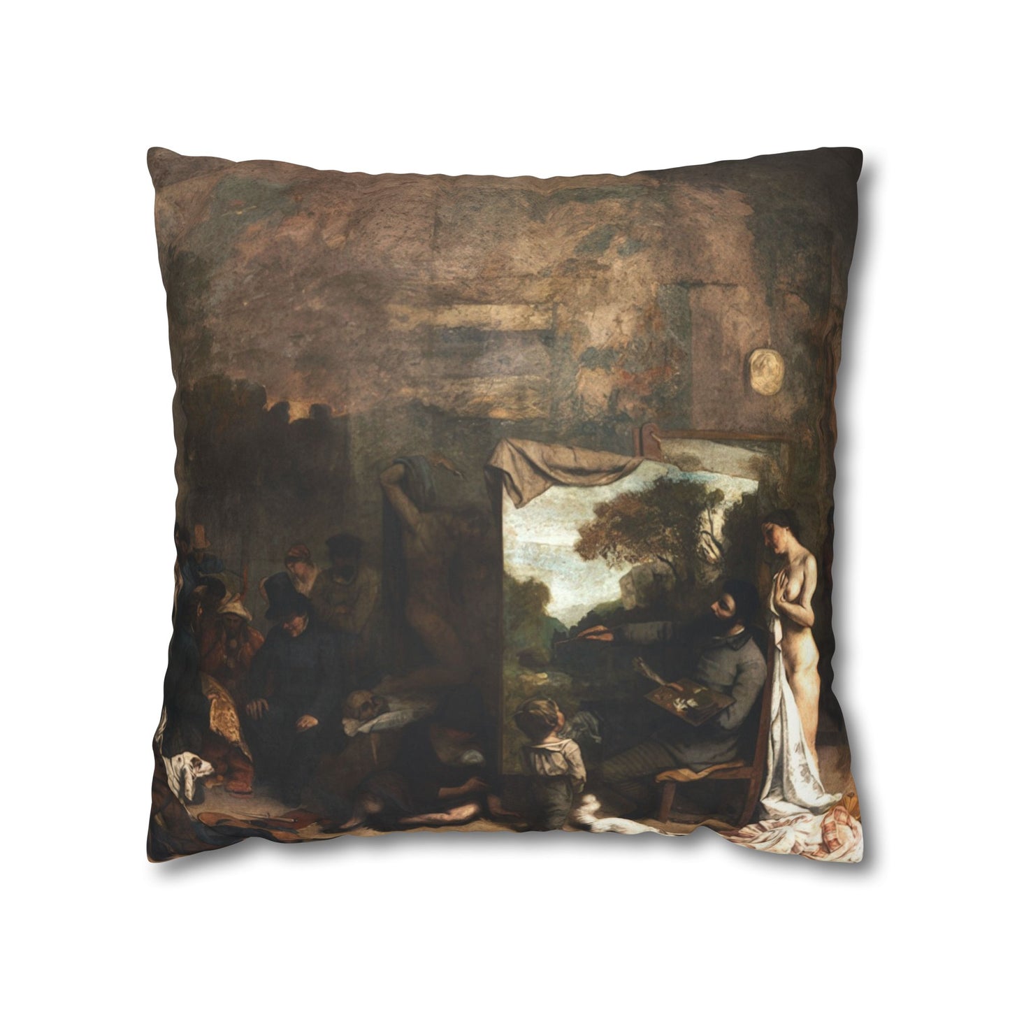 Courbet, Gustave - The Painter’s Studio (1855) - Suede Square Pillowcase