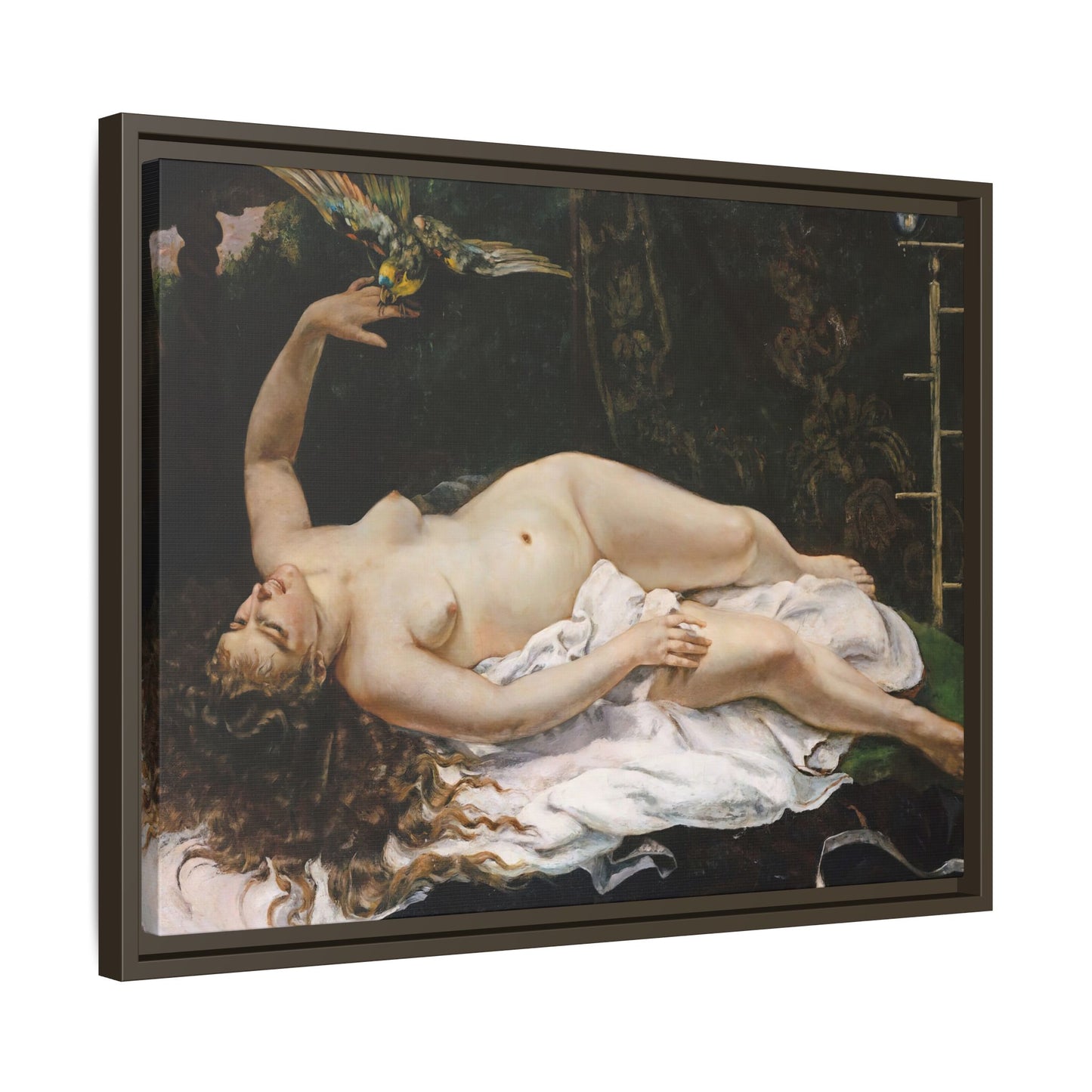 Courbet, Gustave - Woman with a Parrot (1866) - Matte Canvas, Framed