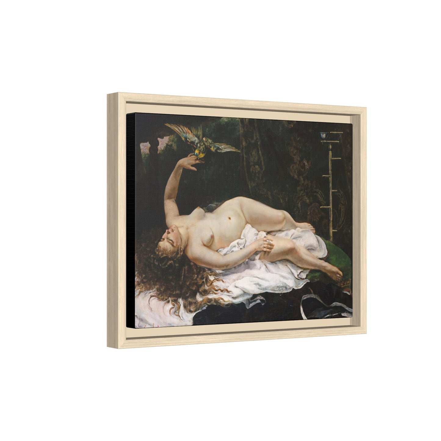 Courbet, Gustave - Woman with a Parrot (1866) - Matte Canvas, Framed