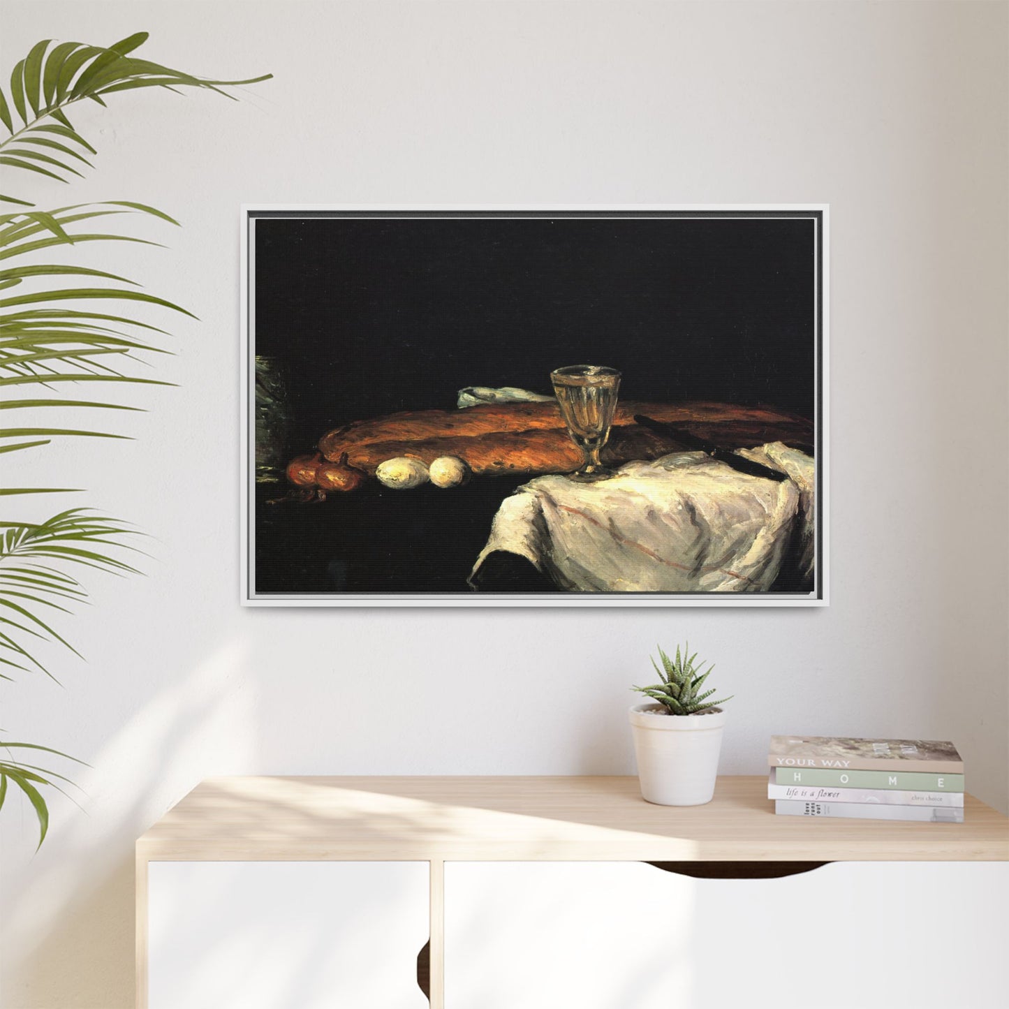 Cézanne, Paul - Still Life with Bread and Eggs (1865) - Matte Canvas, Framed