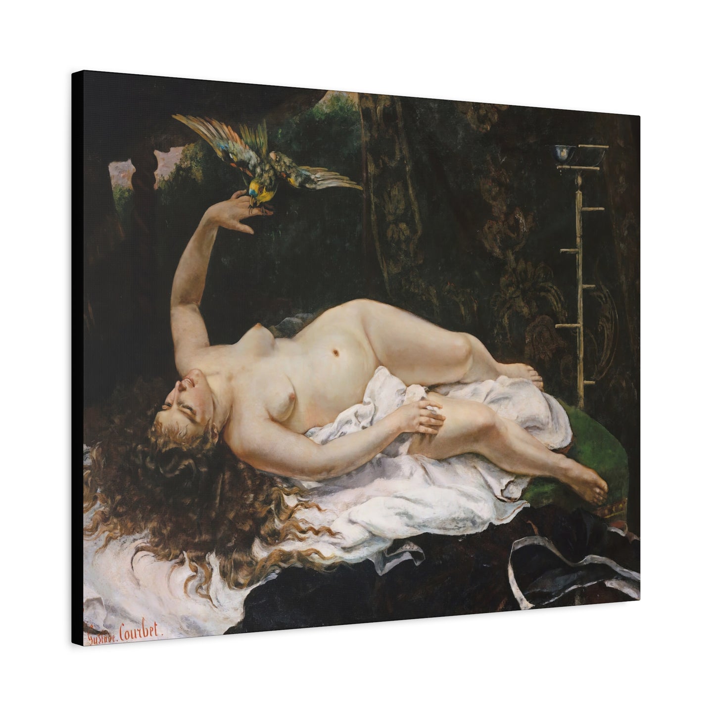 Courbet, Gustave - Woman with a Parrot (1866) - Canvas Block, unframed