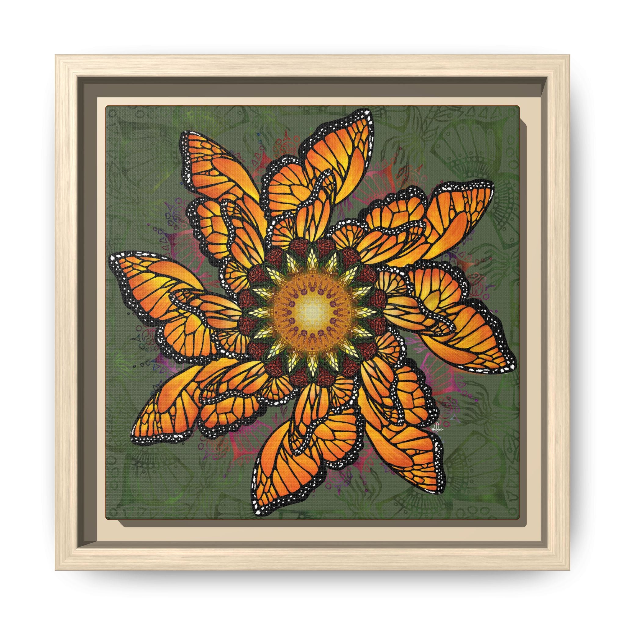 Monarch Butterfly Mandala - Framed Canvas