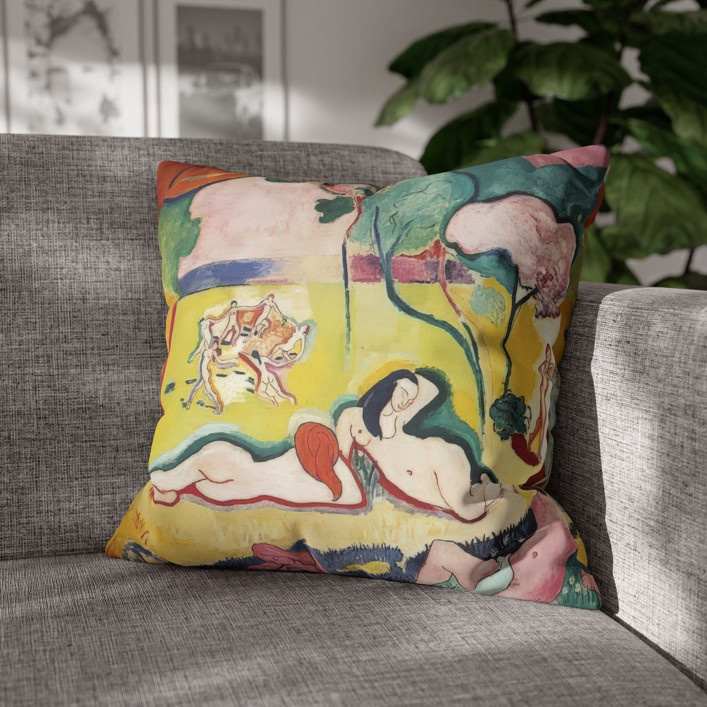 Matisse, Henri - The Joy of Life (1905) - Suede Square Pillowcase