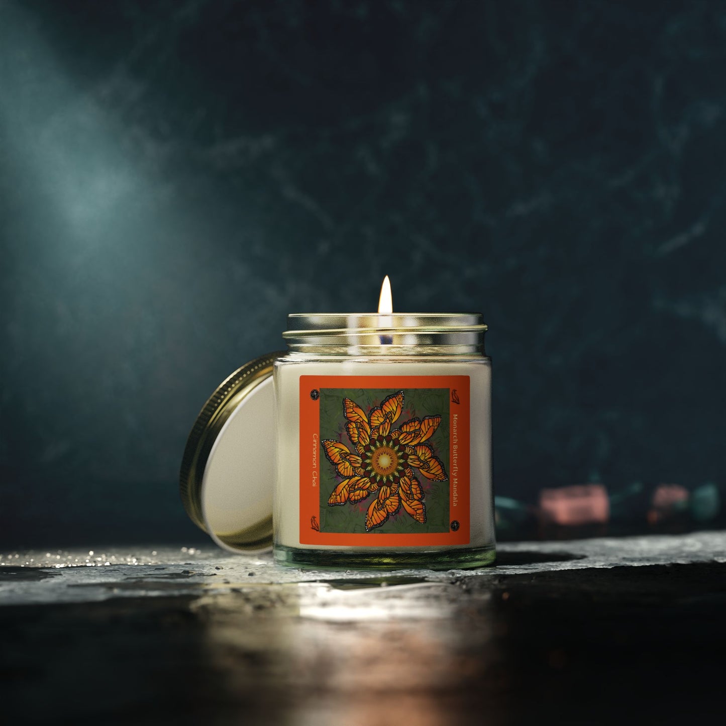 Monarch Butterly Mandala Scented Candle - Cinnamon  Chai (4oz, 9oz)