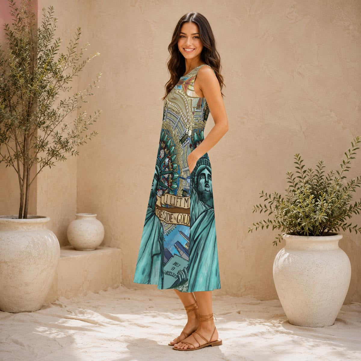 Liberty Mandala - Women's Sleeveless Dress With Pockets - 100% Cotton