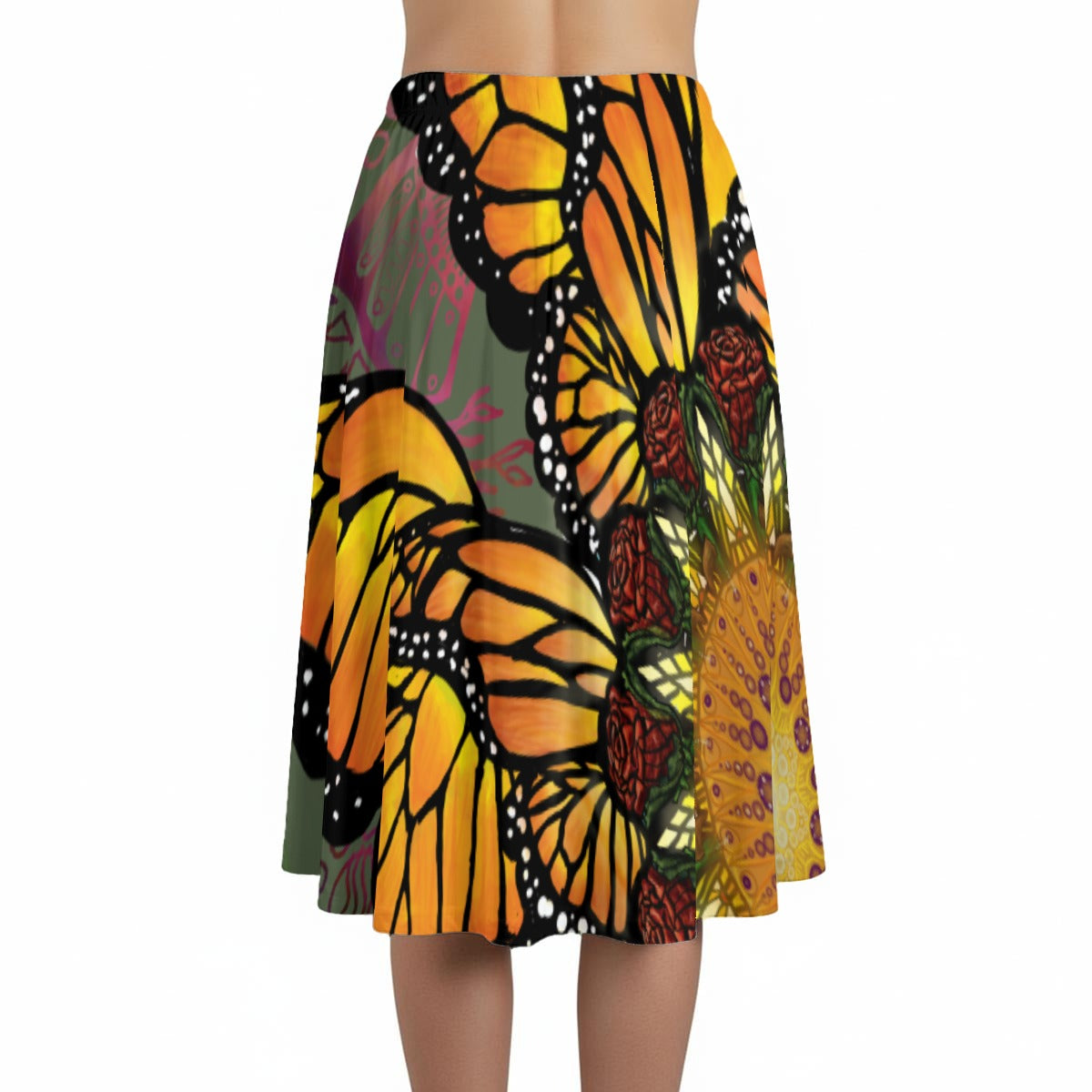 Monarch Butterfly Mandala Maxi Skirt - with Pockets