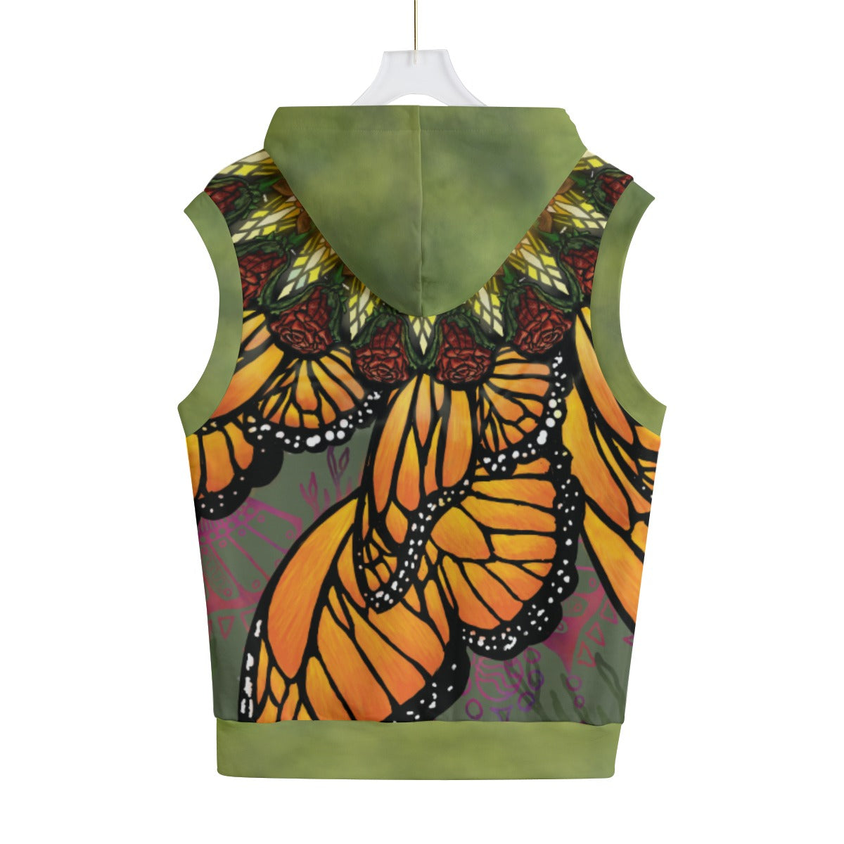 Monarch Butterfly Mandala A Unisex Hooded Vest - 100% Cotton