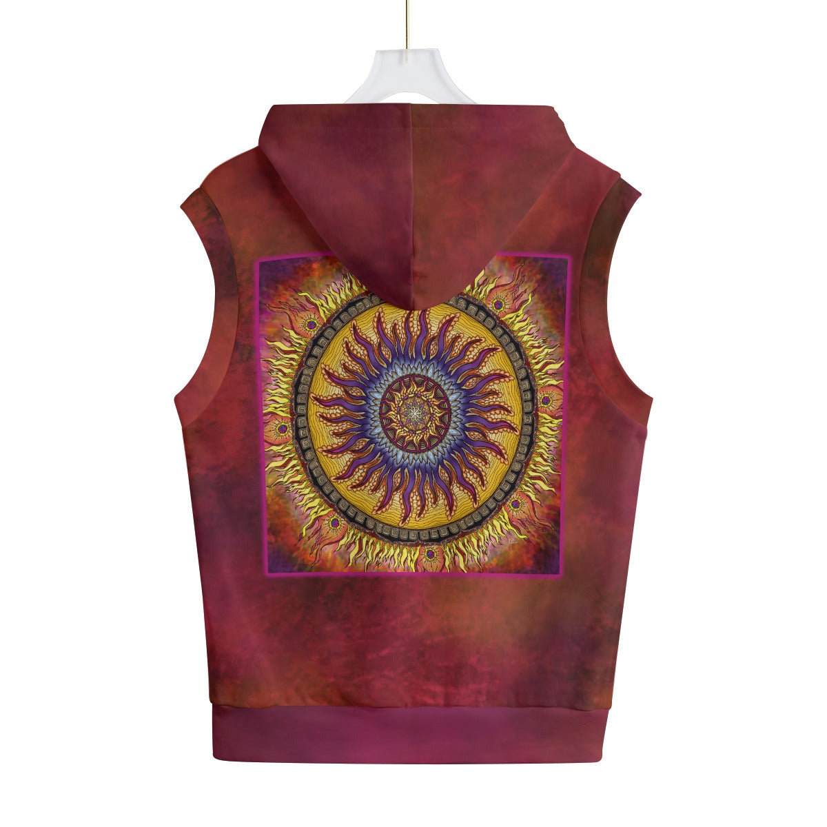 Solar Disc Mandala B Unisex Hooded Vest - 100% Cotton