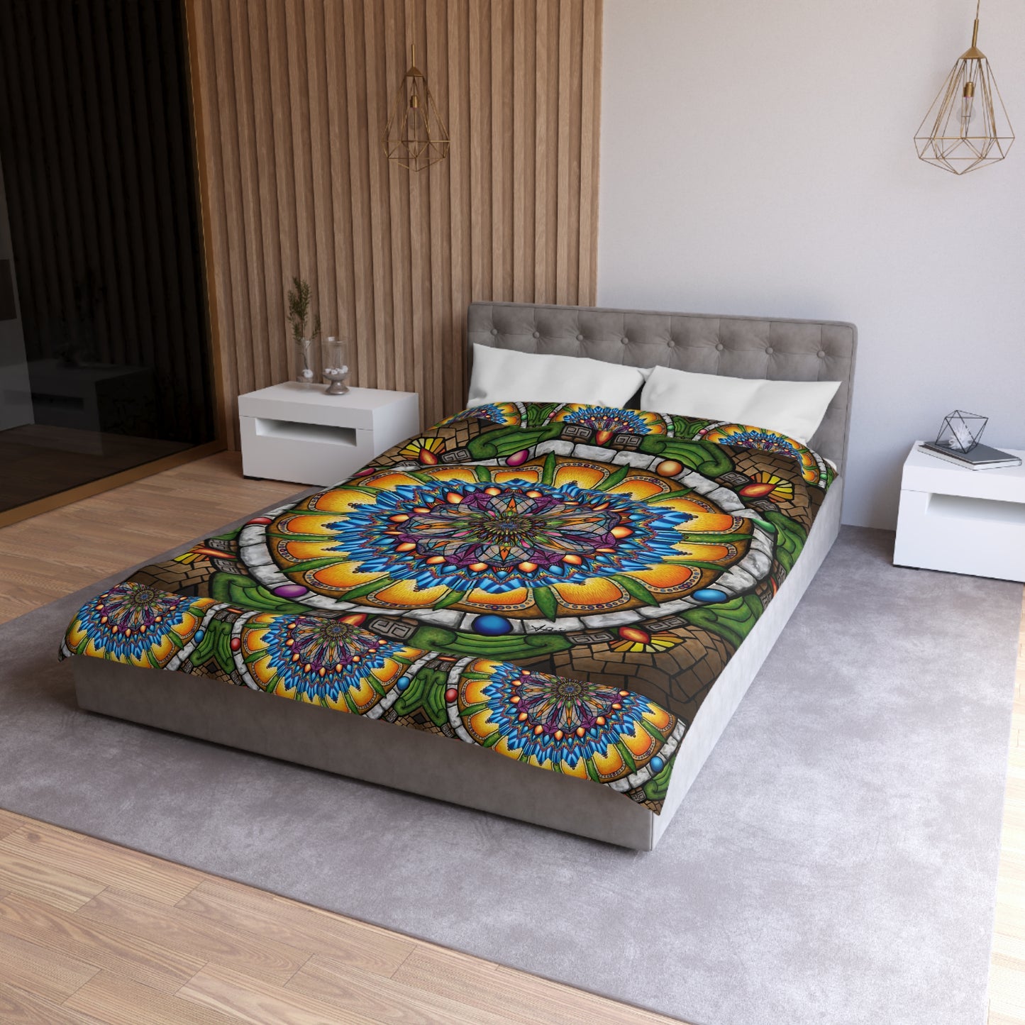 Pacio, Adam - Emerald Arrows Mandala - Microfiber Duvet Cover