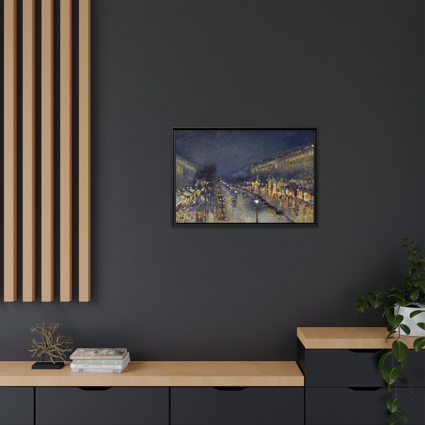 Pissarro, Camille - The Boulevard Montmartre At Night (1897) - Matte Canvas, Framed