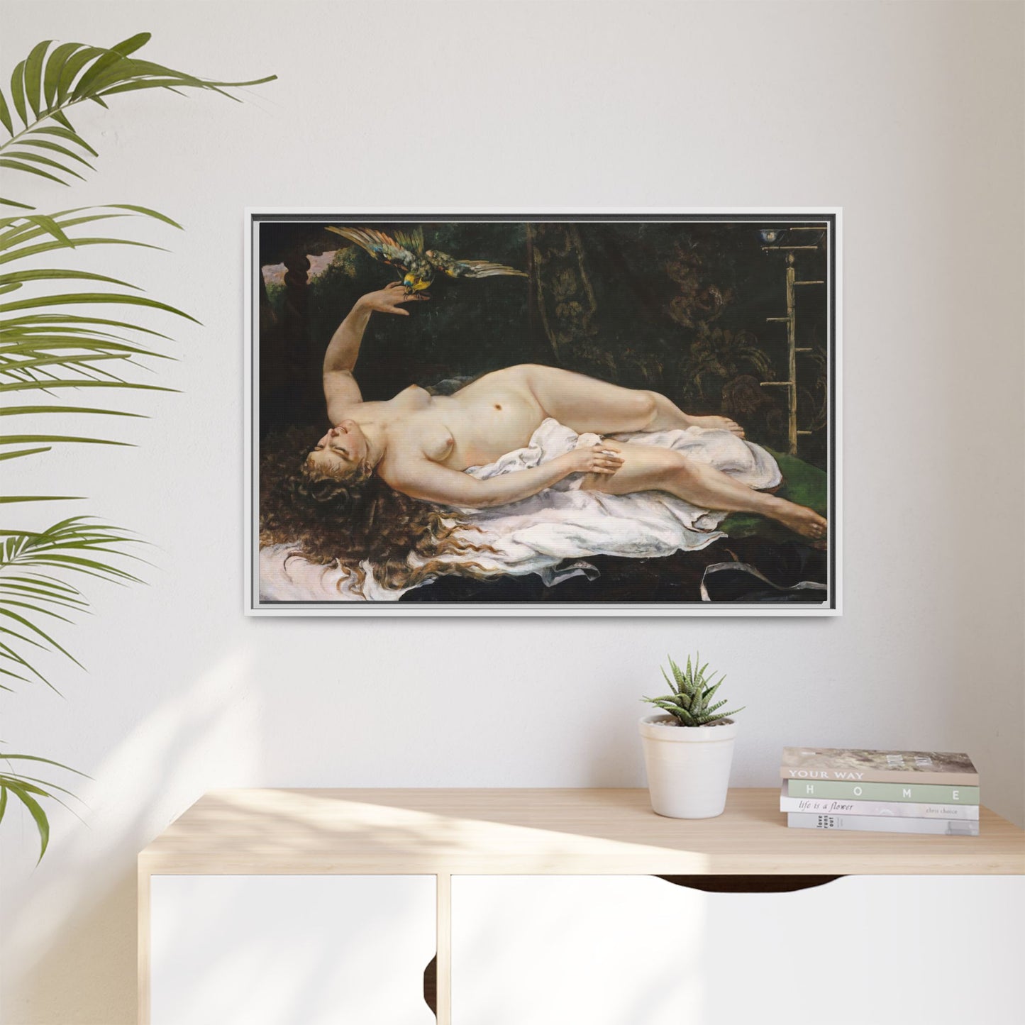 Courbet, Gustave - Woman with a Parrot (1866) - Matte Canvas, Framed