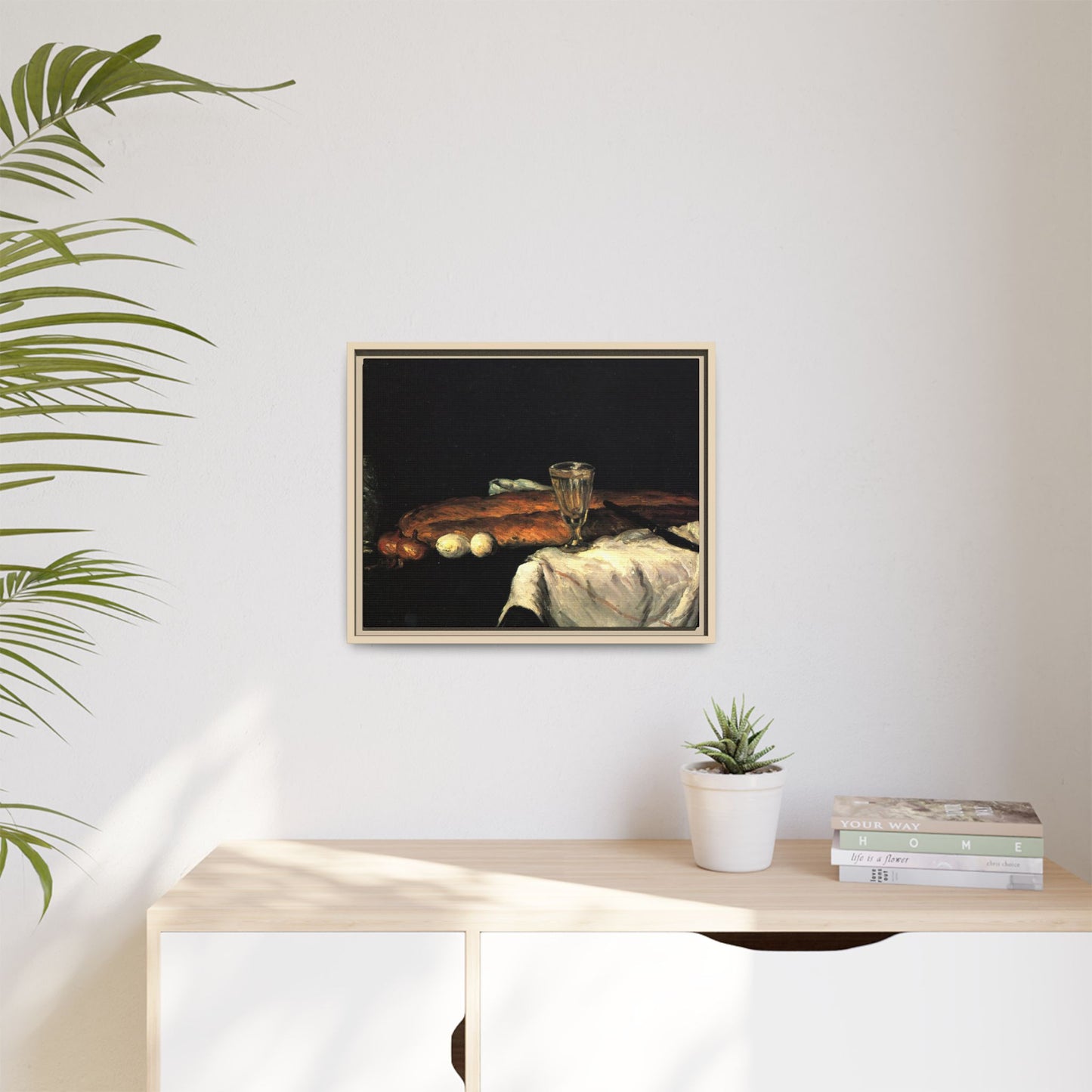 Cézanne, Paul - Still Life with Bread and Eggs (1865) - Matte Canvas, Framed