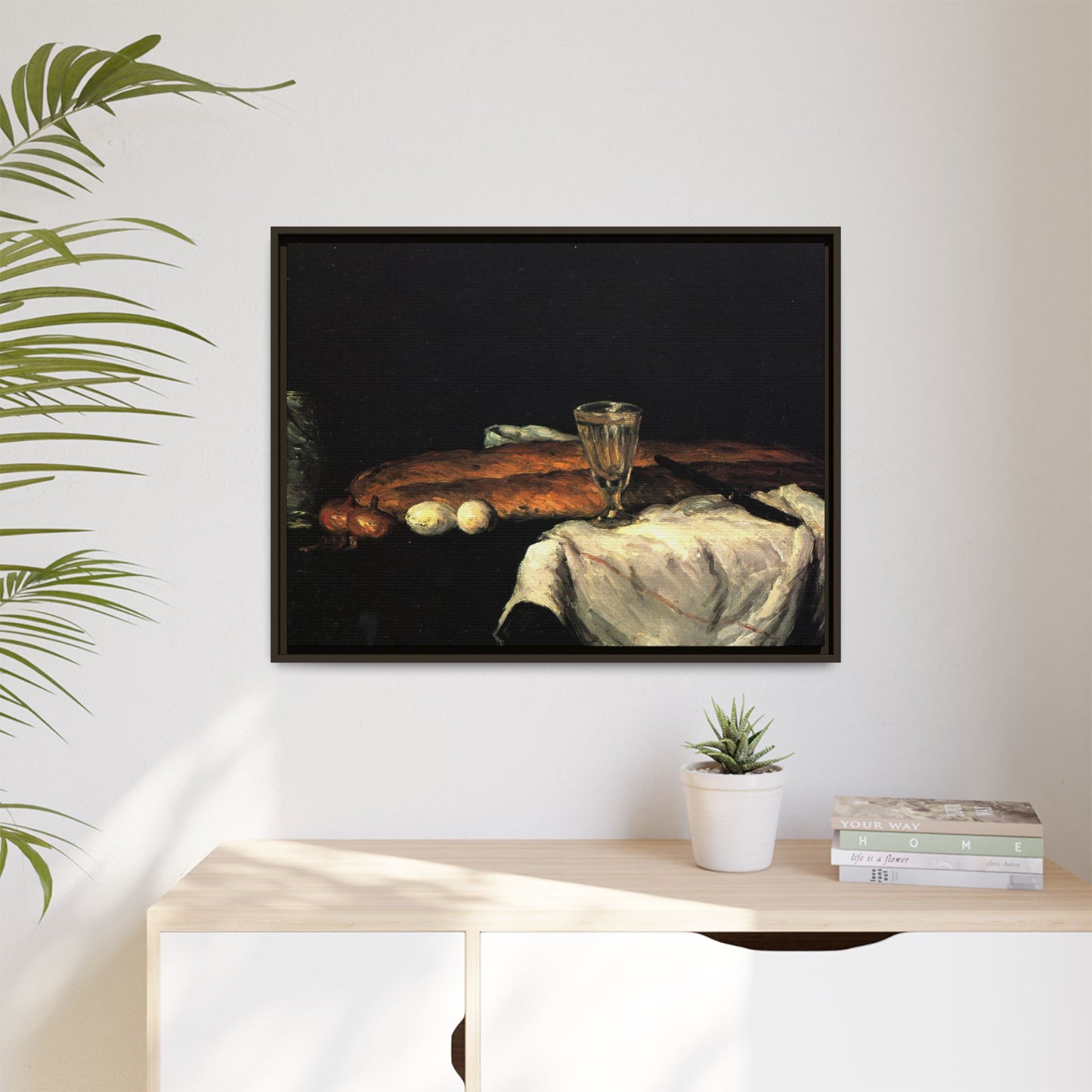 Cézanne, Paul - Still Life with Bread and Eggs (1865) - Matte Canvas, Framed