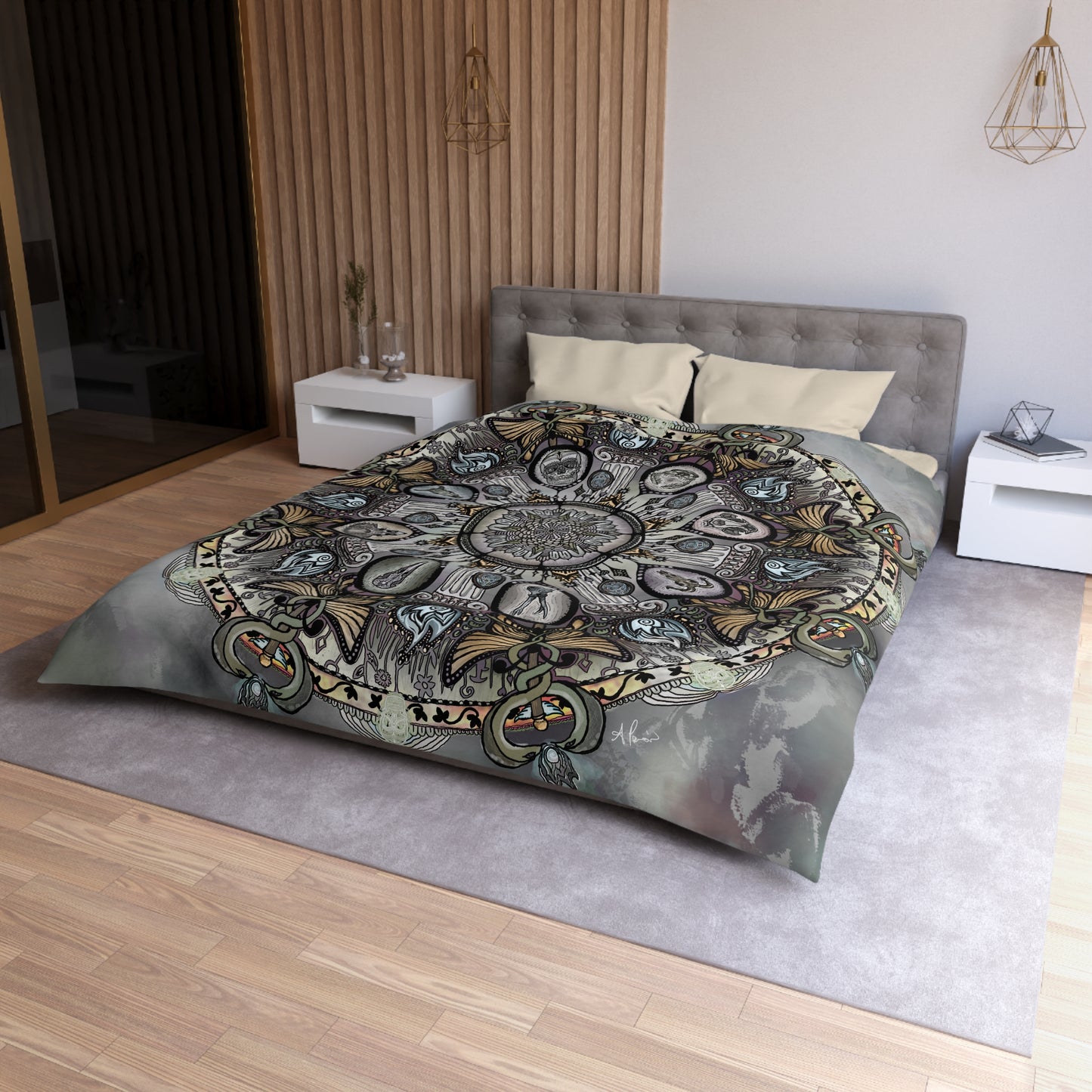 Memento Mori Mandala - Microfiber Duvet Cover