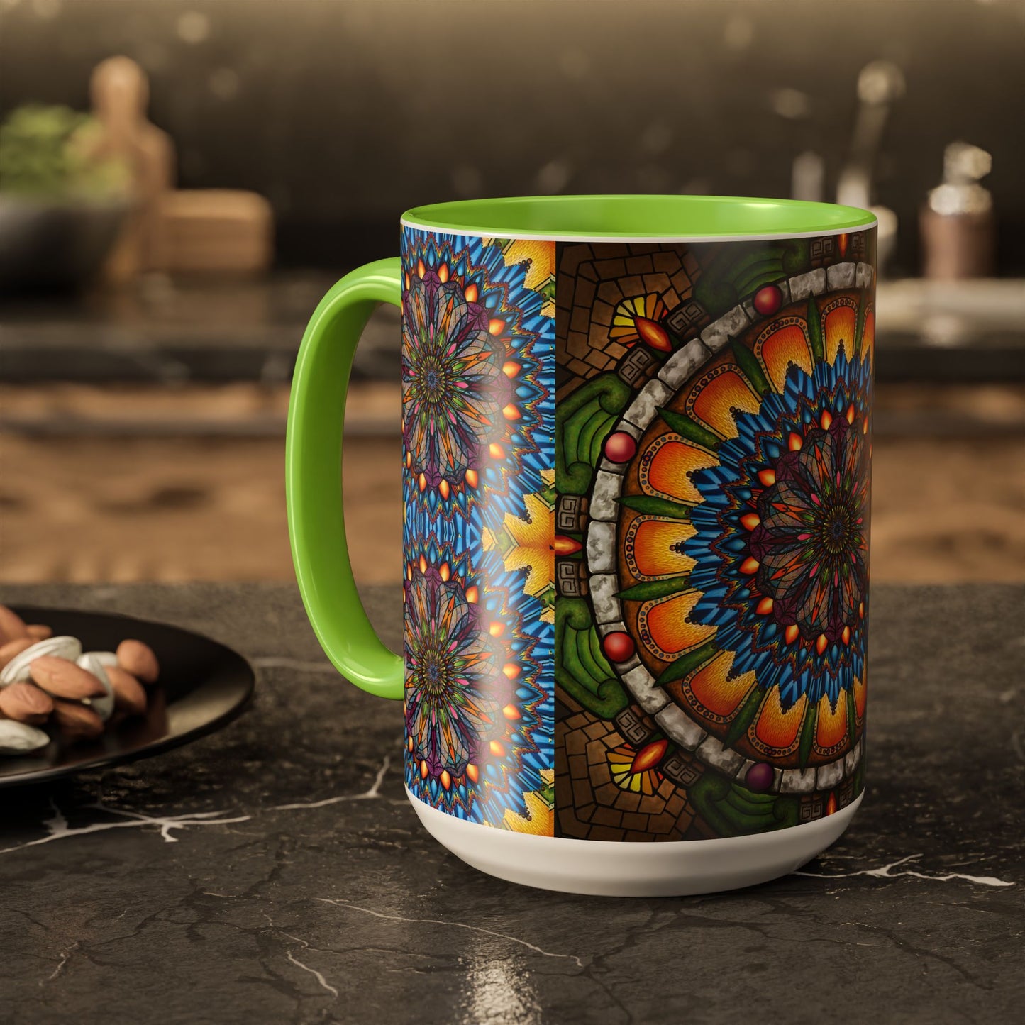 Pacio, Adam - Emerald Arrows Mandala - Colorful Accent Mugs