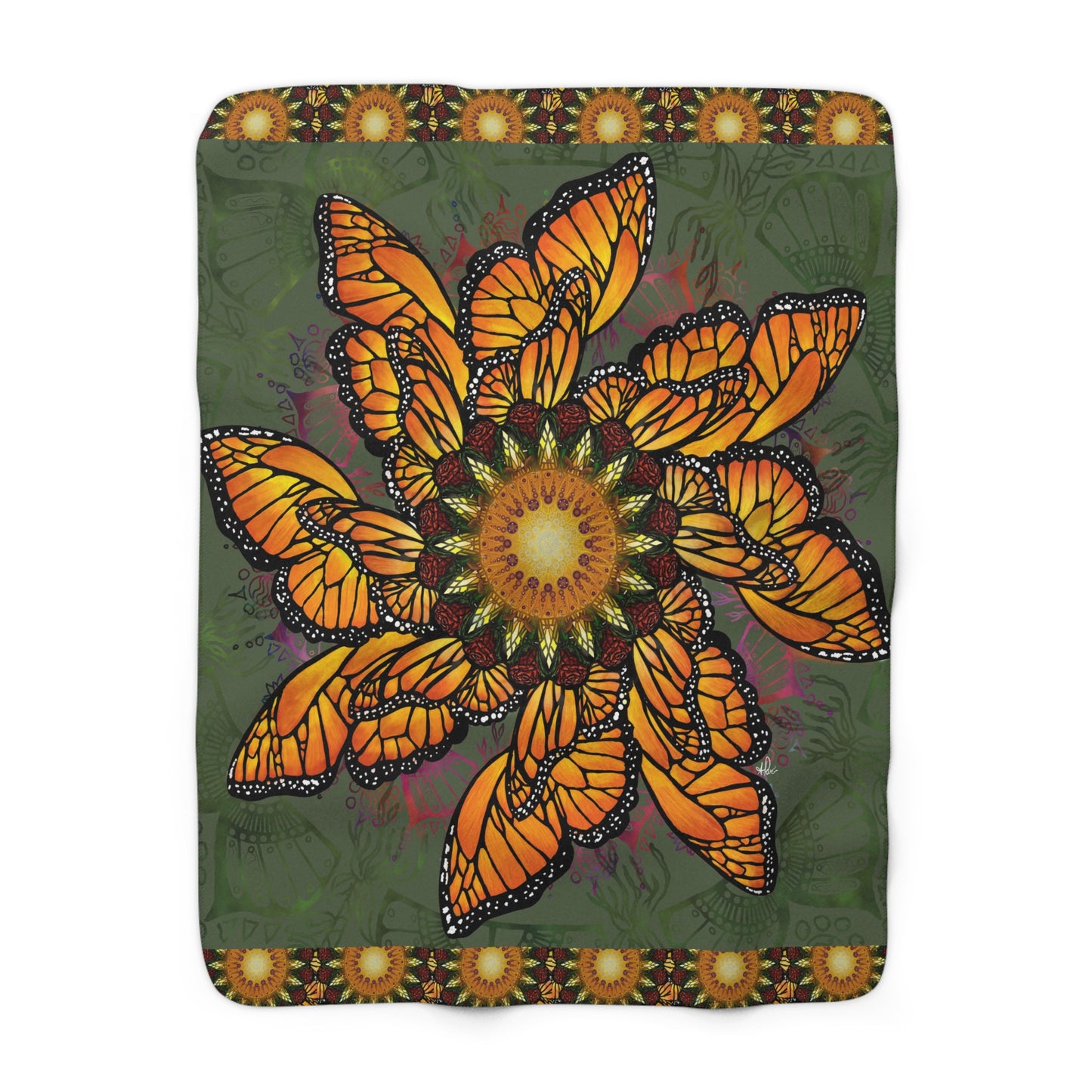 Pacio, Adam - Monarch Buttefly Mandala - Sherpa Fleece Blanket