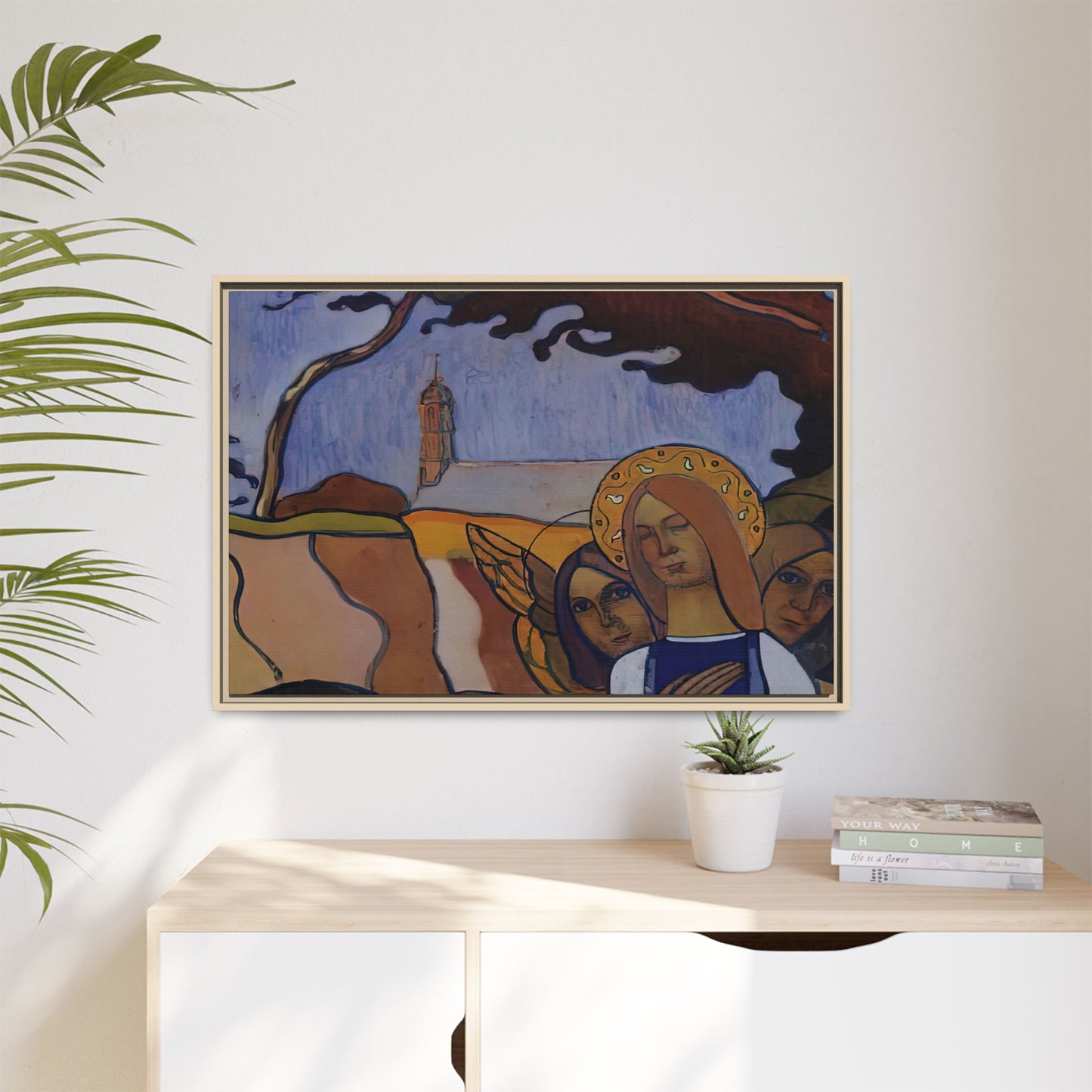 Filiger, Charles - Virgin and Two Angels (1895) - Matte Canvas, Framed
