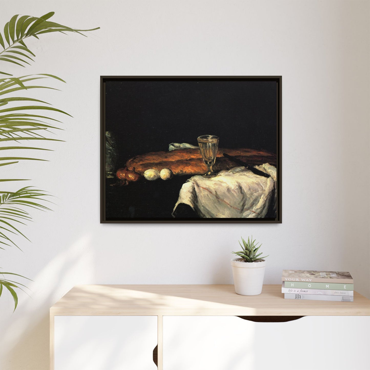 Cézanne, Paul - Still Life with Bread and Eggs (1865) - Matte Canvas, Framed