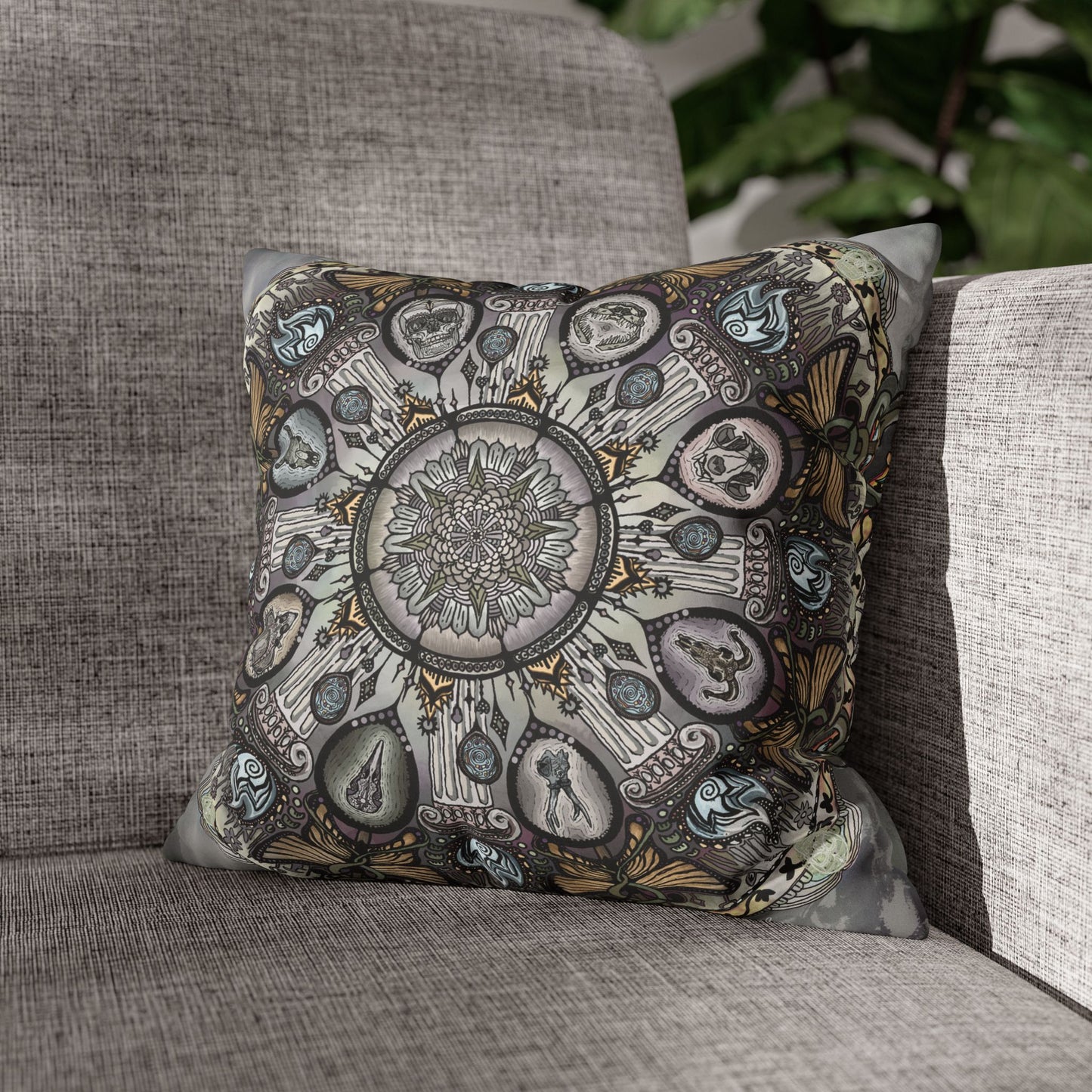 Pacio, Adam - Memento Mori Mandala - Suede Square Pillowcase