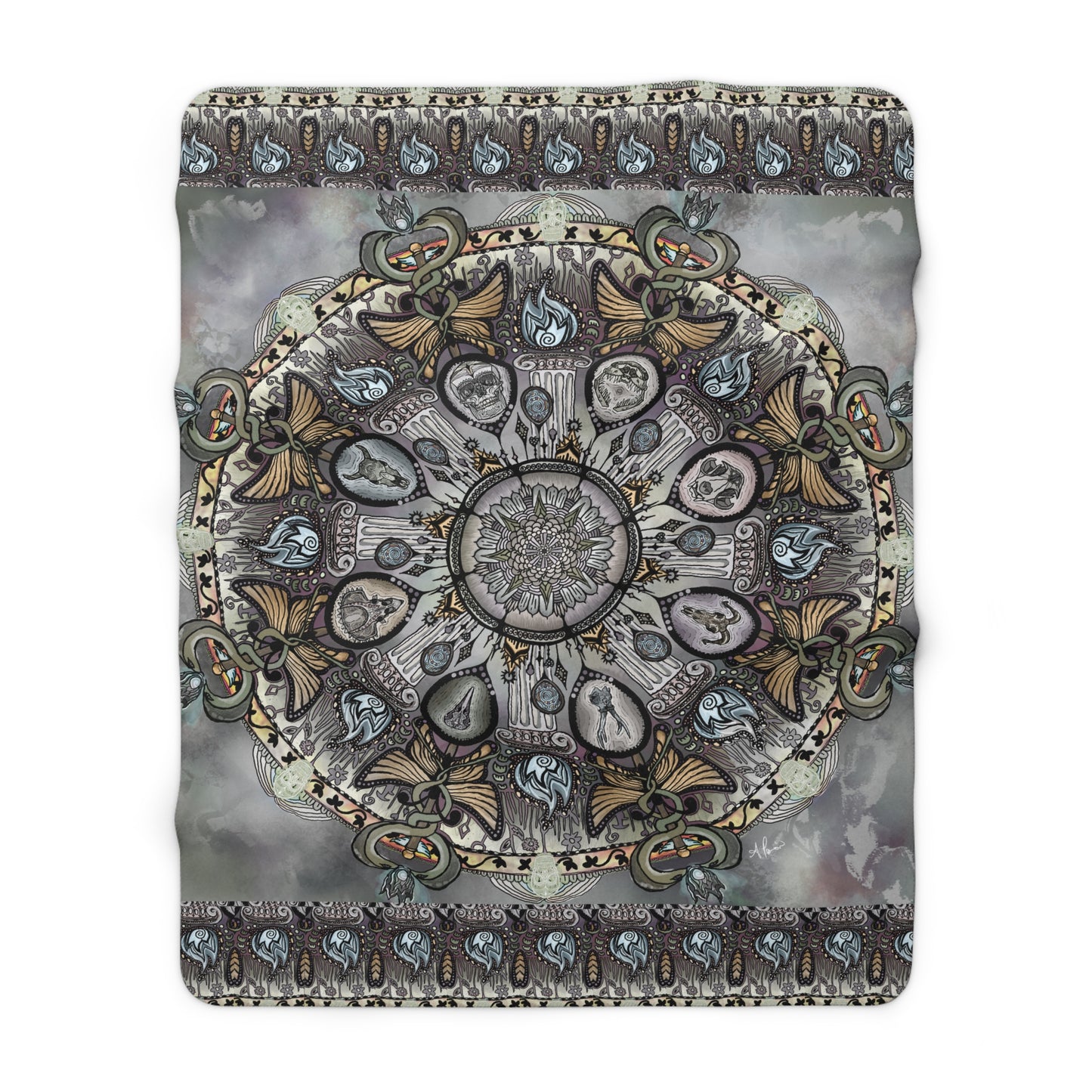 Memento Mori Mandala - Sherpa Fleece Blanket