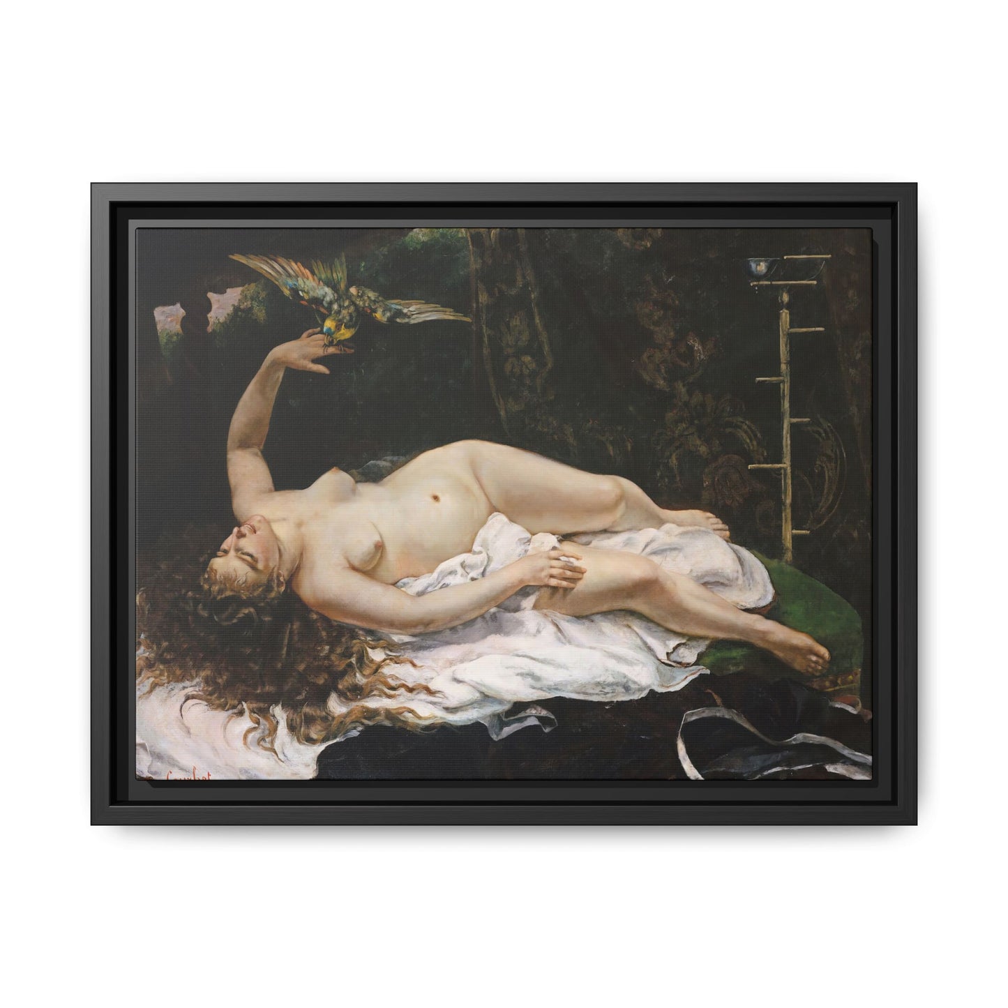 Courbet, Gustave - Woman with a Parrot (1866) - Matte Canvas, Framed