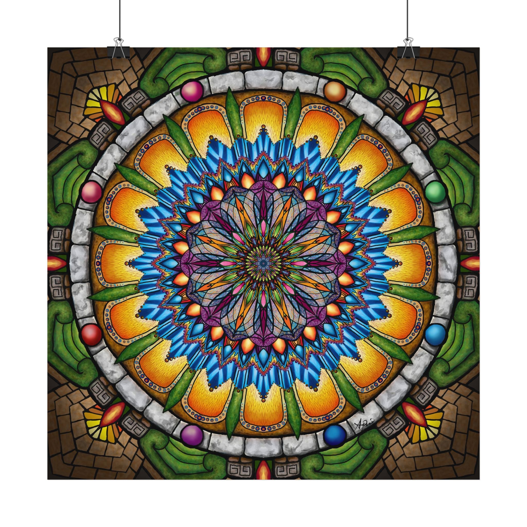 Emerald Arrows Mandala - Satin Poster