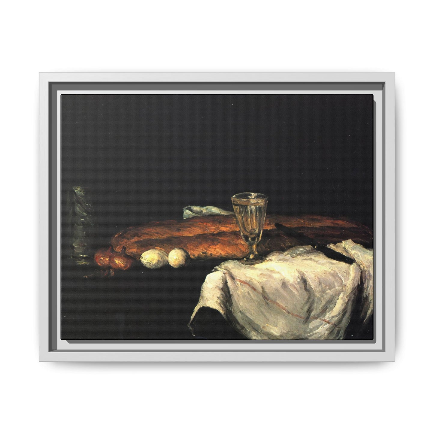Cézanne, Paul - Still Life with Bread and Eggs (1865) - Matte Canvas, Framed