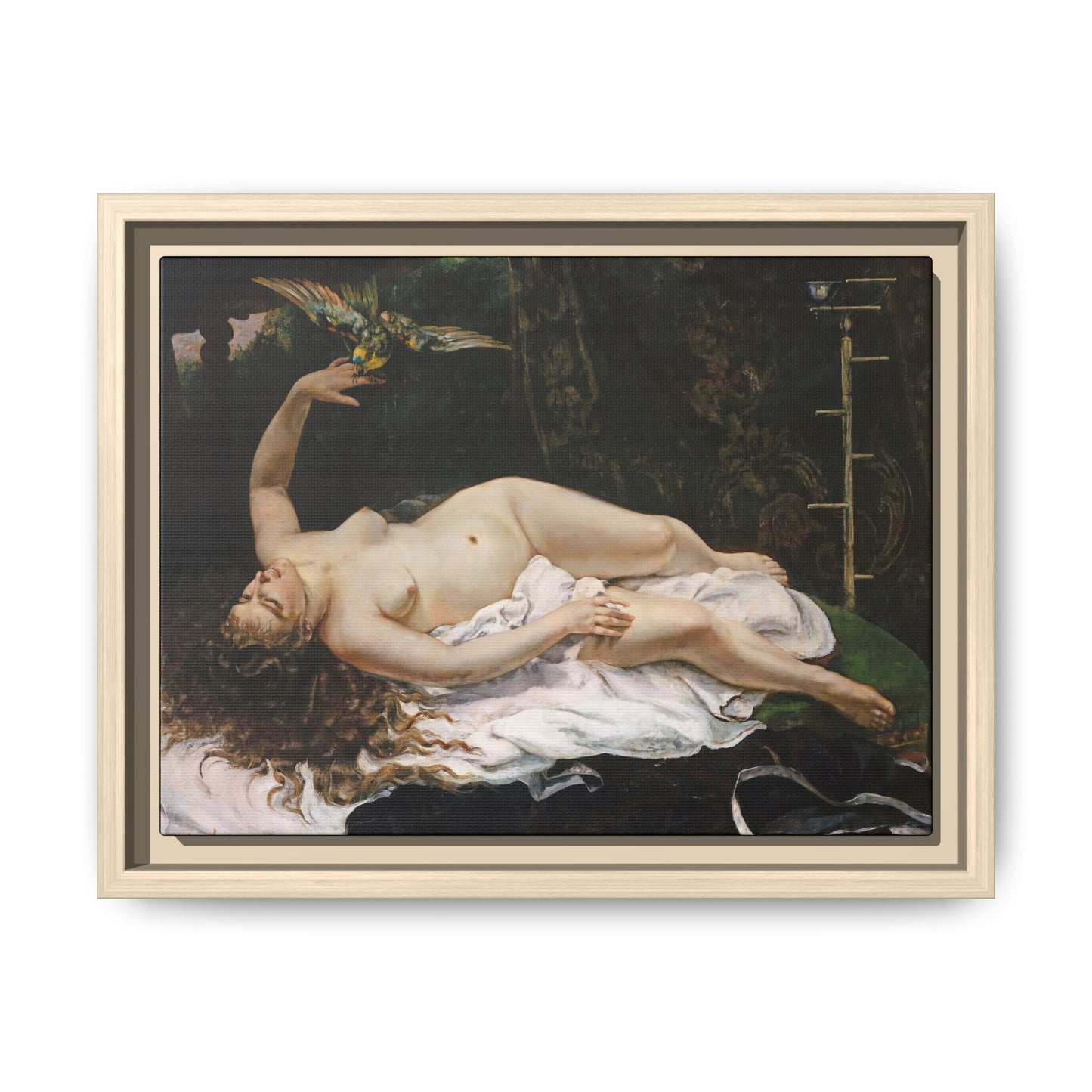 Courbet, Gustave - Woman with a Parrot (1866) - Matte Canvas, Framed