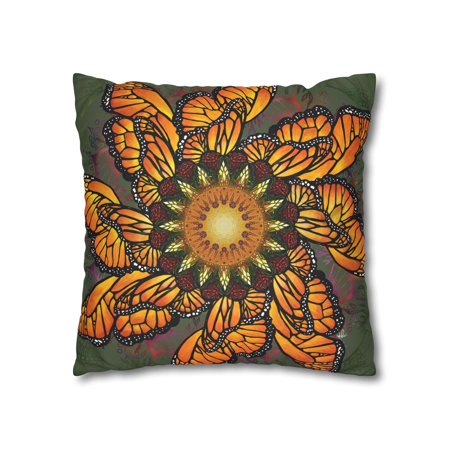 Monarch Butterfly Mandala - Faux Suede Square Pillowcase