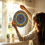 Emerald Arrows Mandala - Stained Glass Suncatcher