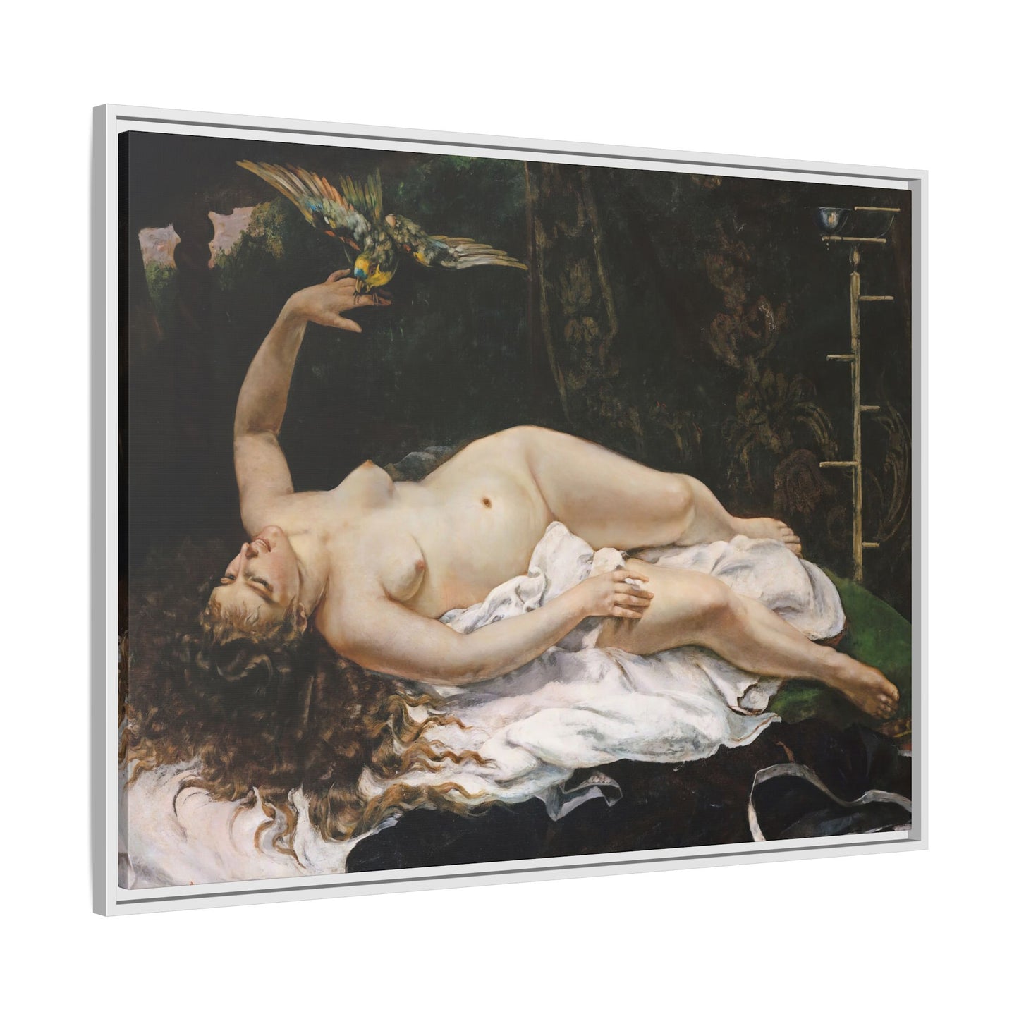 Courbet, Gustave - Woman with a Parrot (1866) - Matte Canvas, Framed
